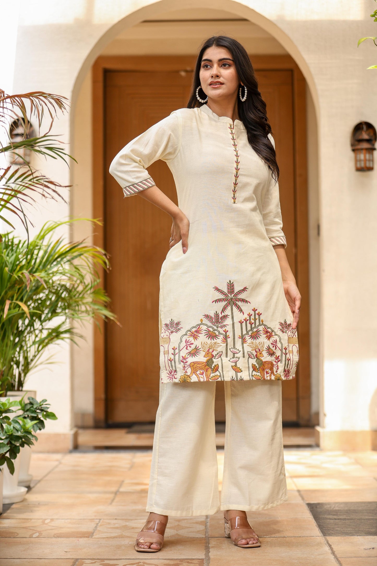 Nature-Inspired Embroidered Co-ord Set - Kurta and Pant - Naticraft