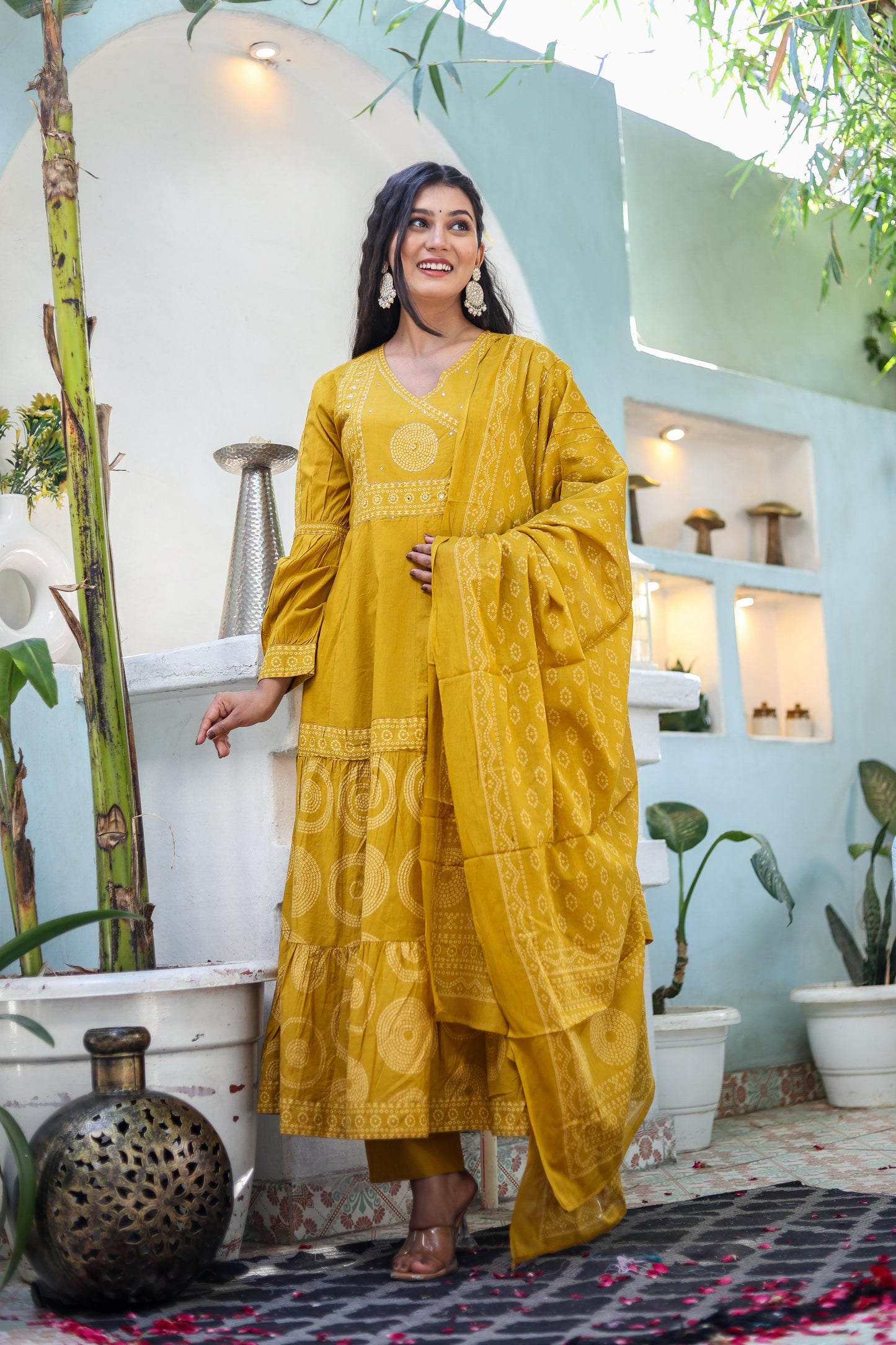 Pure Cotton Handblock Printed Flared Kurta Set with Dupatta - Naticraft