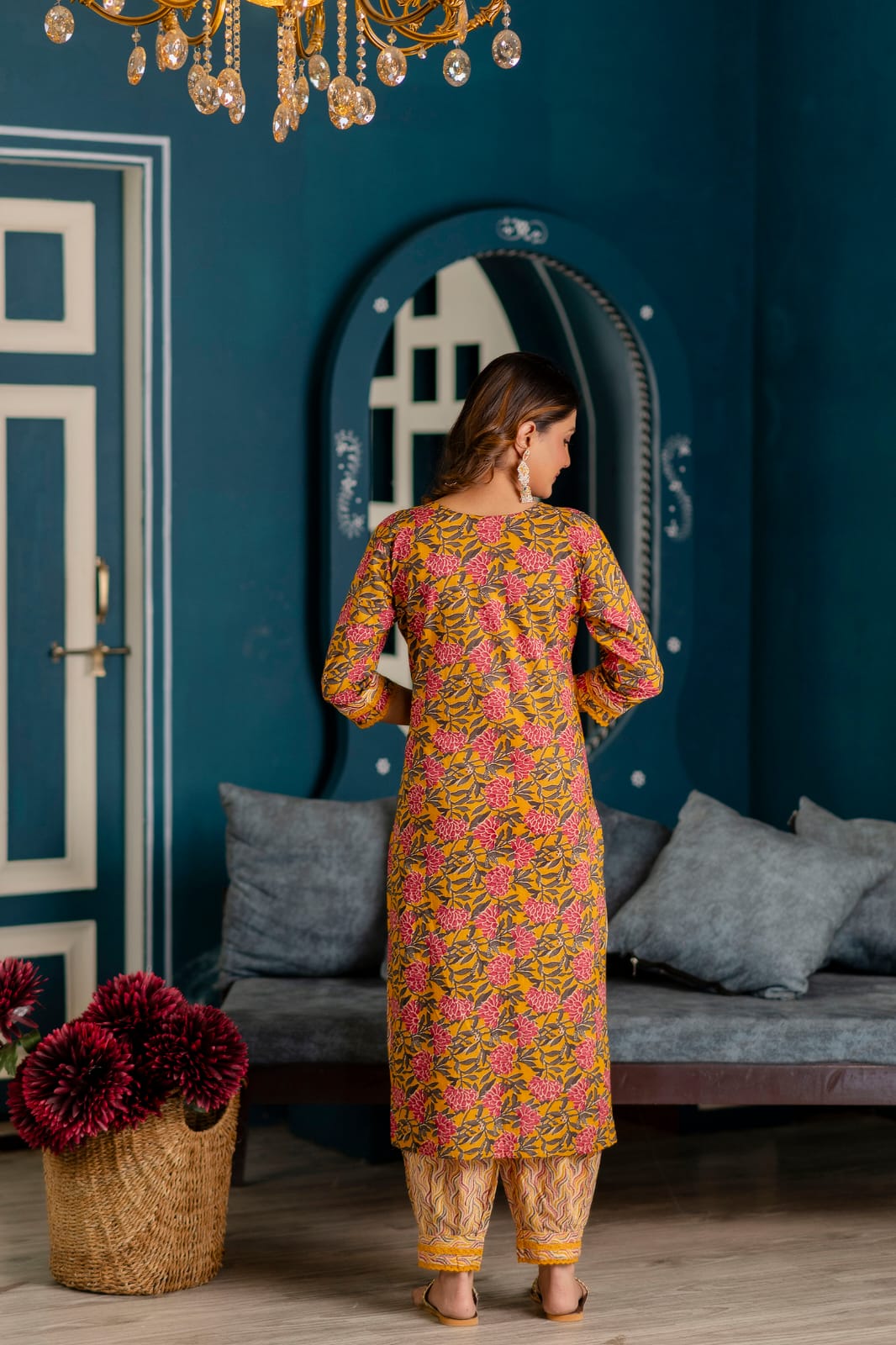 Yellow Floral Block Print Kurta Set with Dupatta – 3 Piece Ethnic Ensemble - Naticraft
