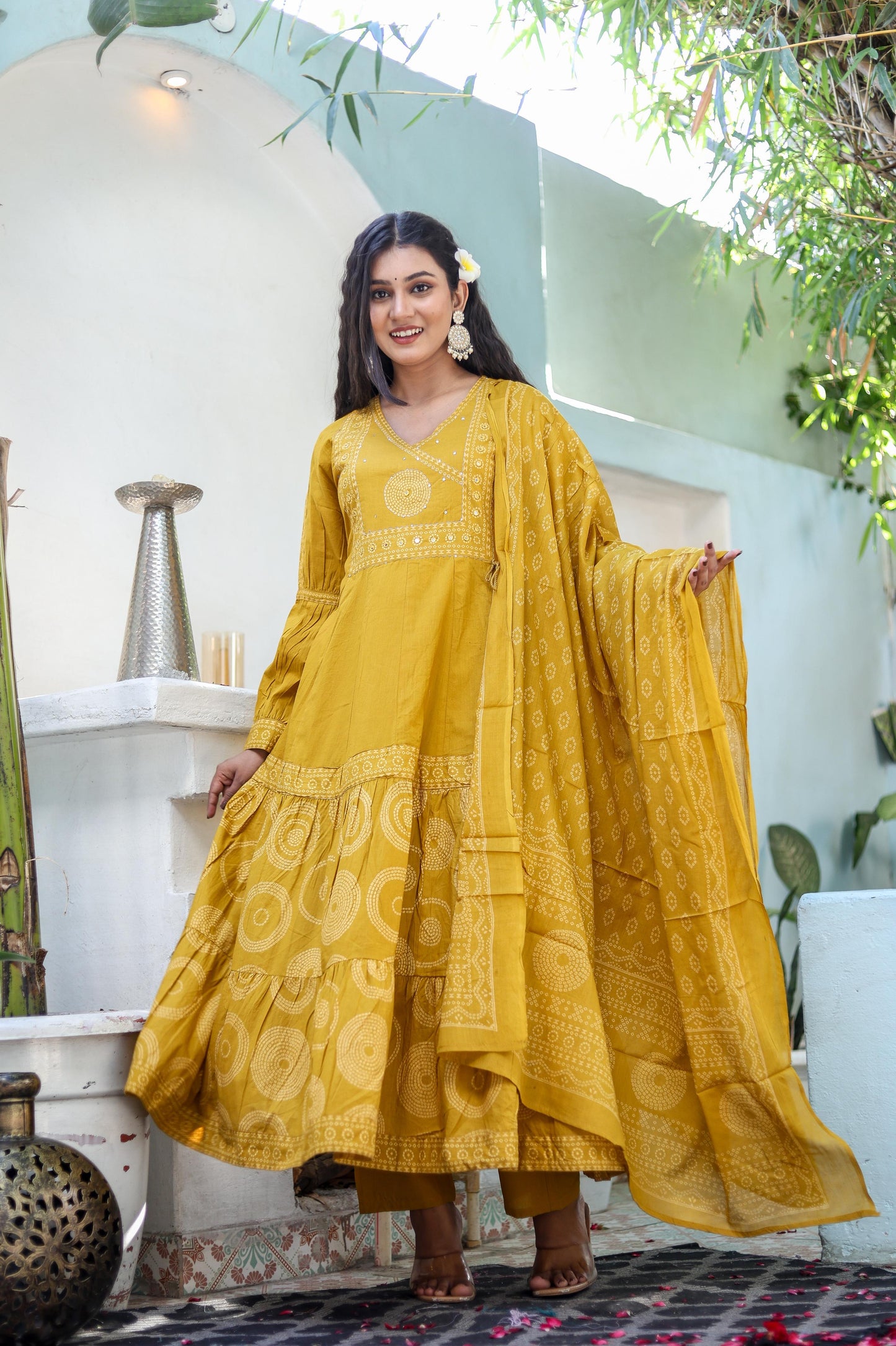 Pure Cotton Handblock Printed Flared Kurta Set with Dupatta - Naticraft