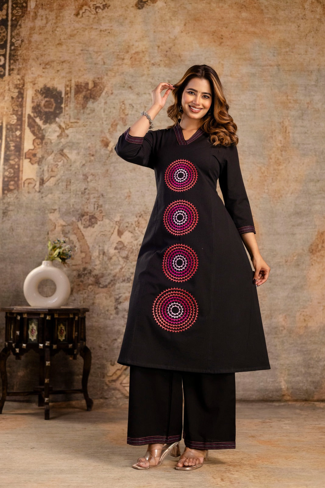 Mandala Embroidered Co-Ord set – Black & Blue | Elegant Ethnic Wear - Naticraft