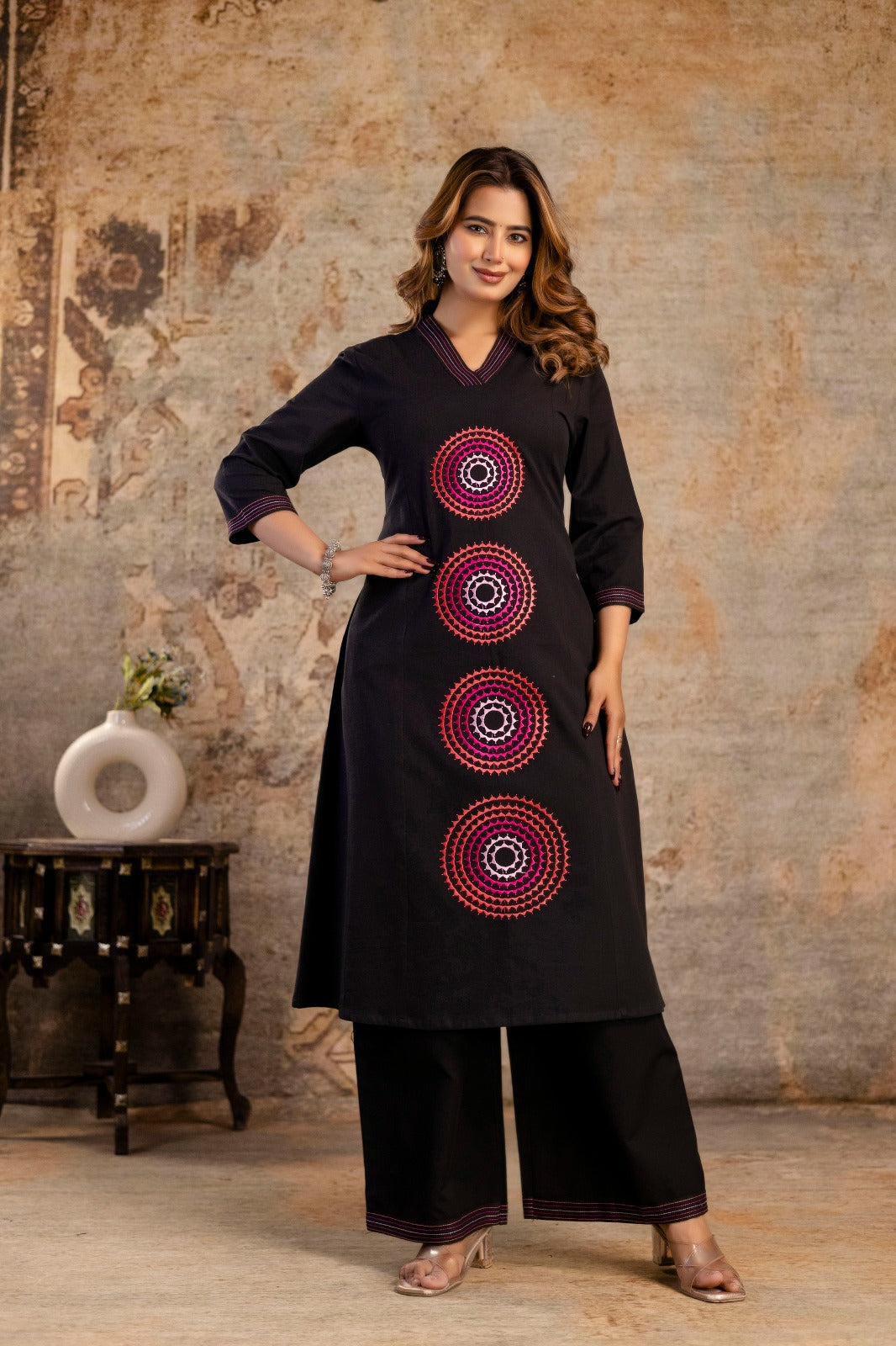 Mandala Embroidered Co-Ord set – Black & Blue | Elegant Ethnic Wear - Naticraft