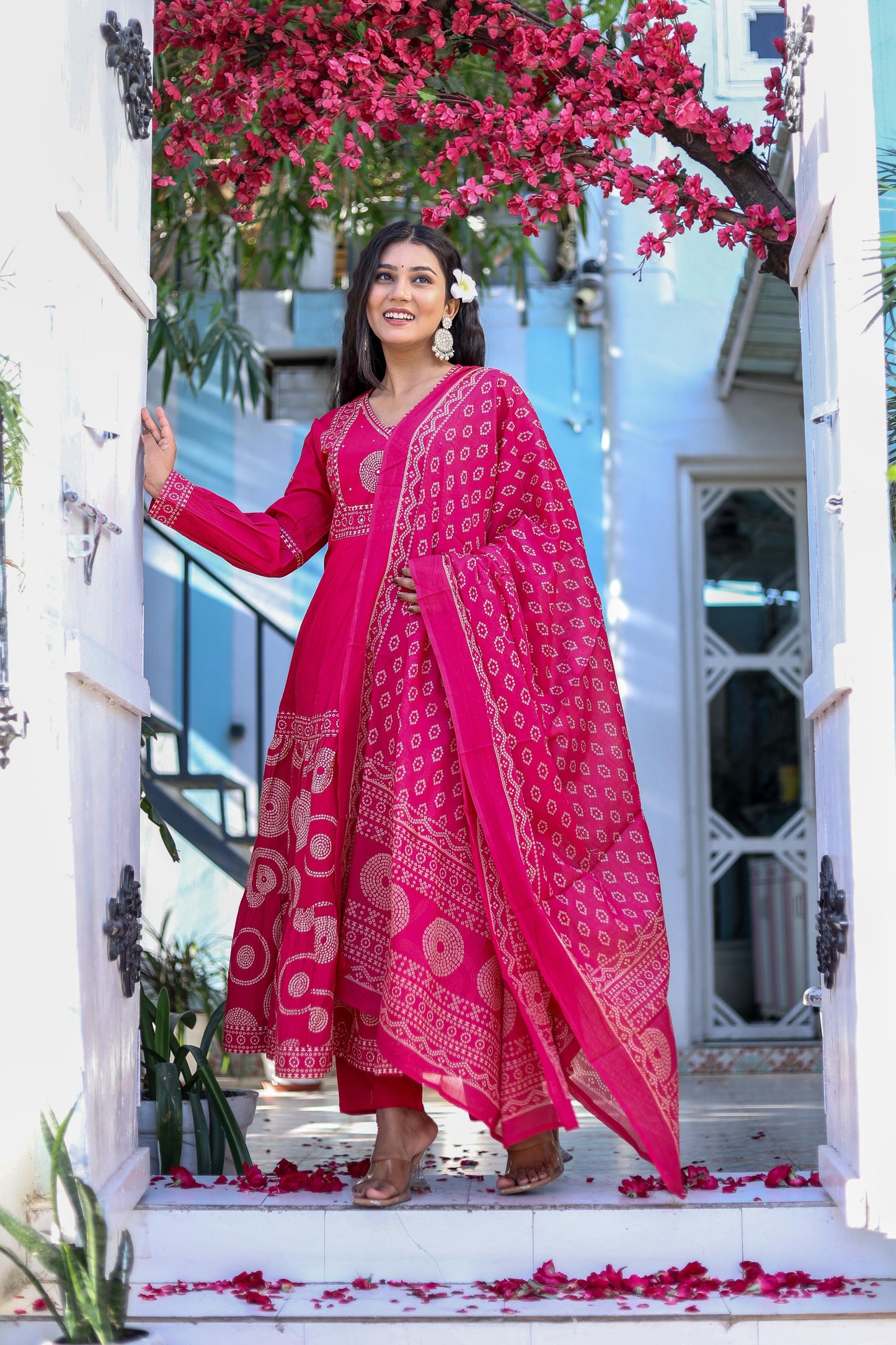 Pure Cotton Handblock Printed Flared Kurta Set with Dupatta - Naticraft