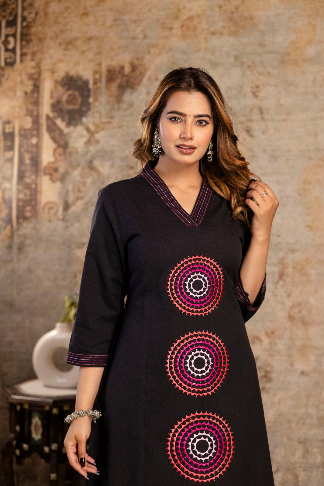 Mandala Embroidered Co-Ord set – Black & Blue | Elegant Ethnic Wear - Naticraft