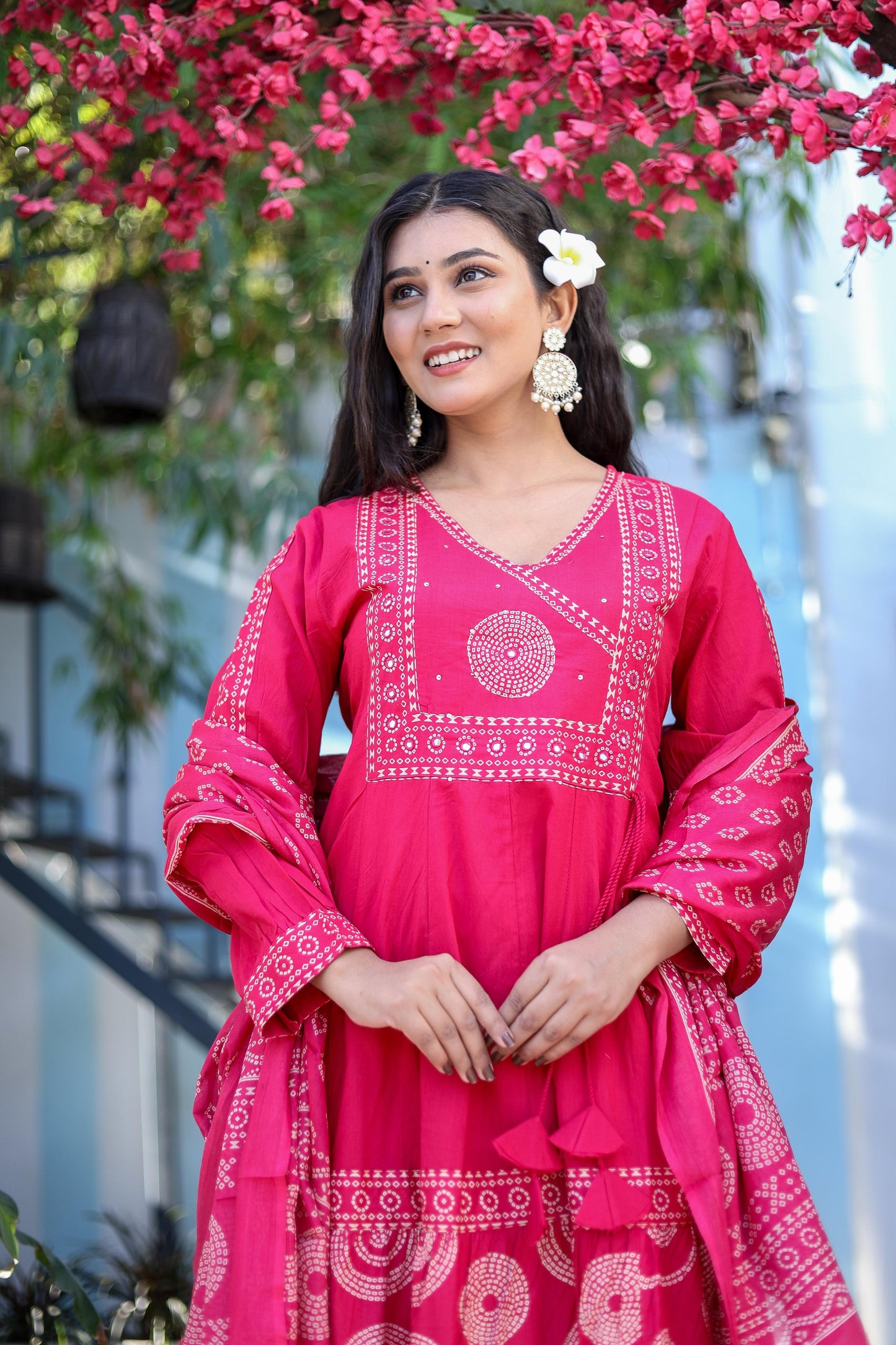 Pure Cotton Handblock Printed Flared Kurta Set with Dupatta - Naticraft