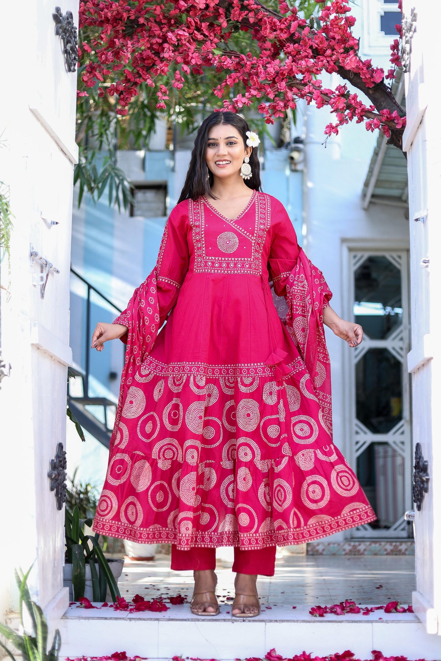 Pure Cotton Handblock Printed Flared Kurta Set with Dupatta - Naticraft