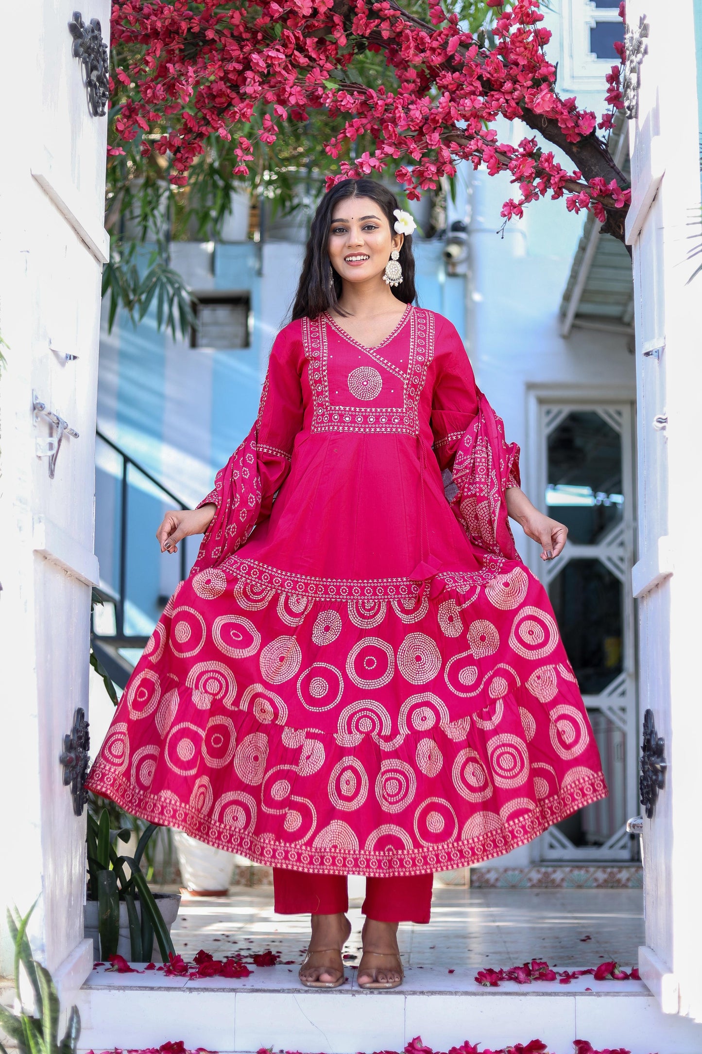 Pure Cotton Handblock Printed Flared Kurta Set with Dupatta - Naticraft