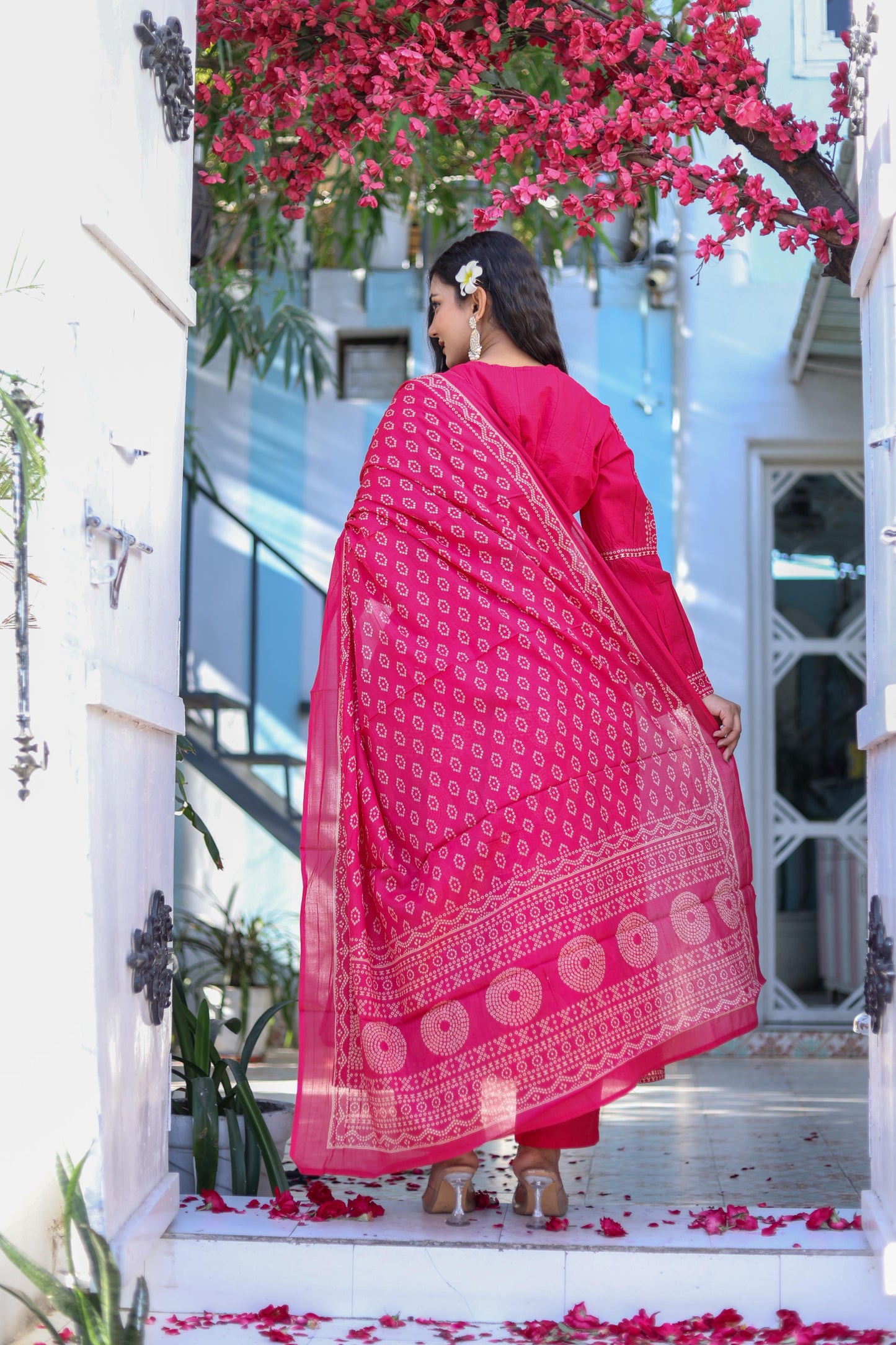 Pure Cotton Handblock Printed Flared Kurta Set with Dupatta - Naticraft