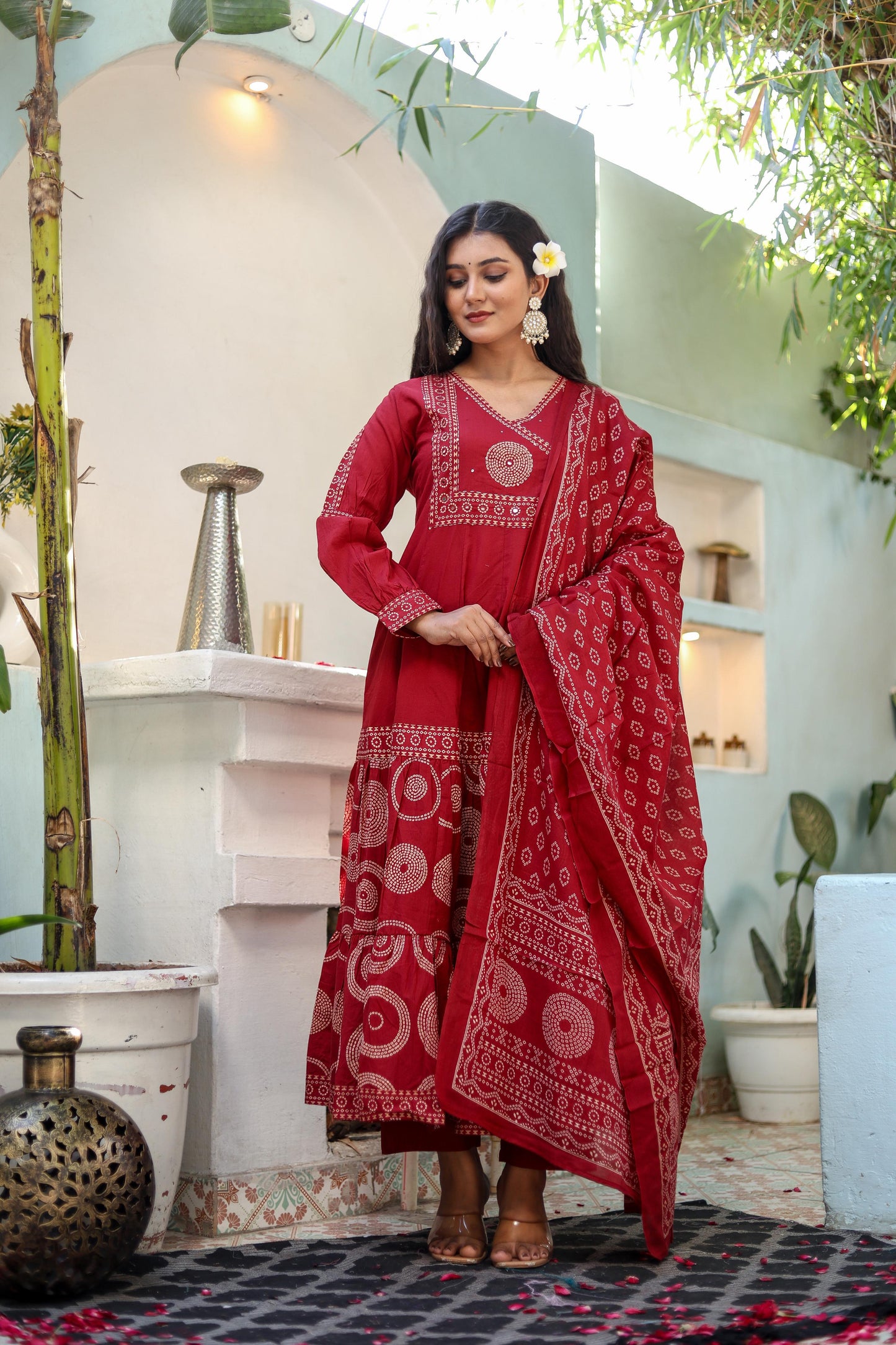 Pure Cotton Handblock Printed Flared Kurta Set with Dupatta - Naticraft