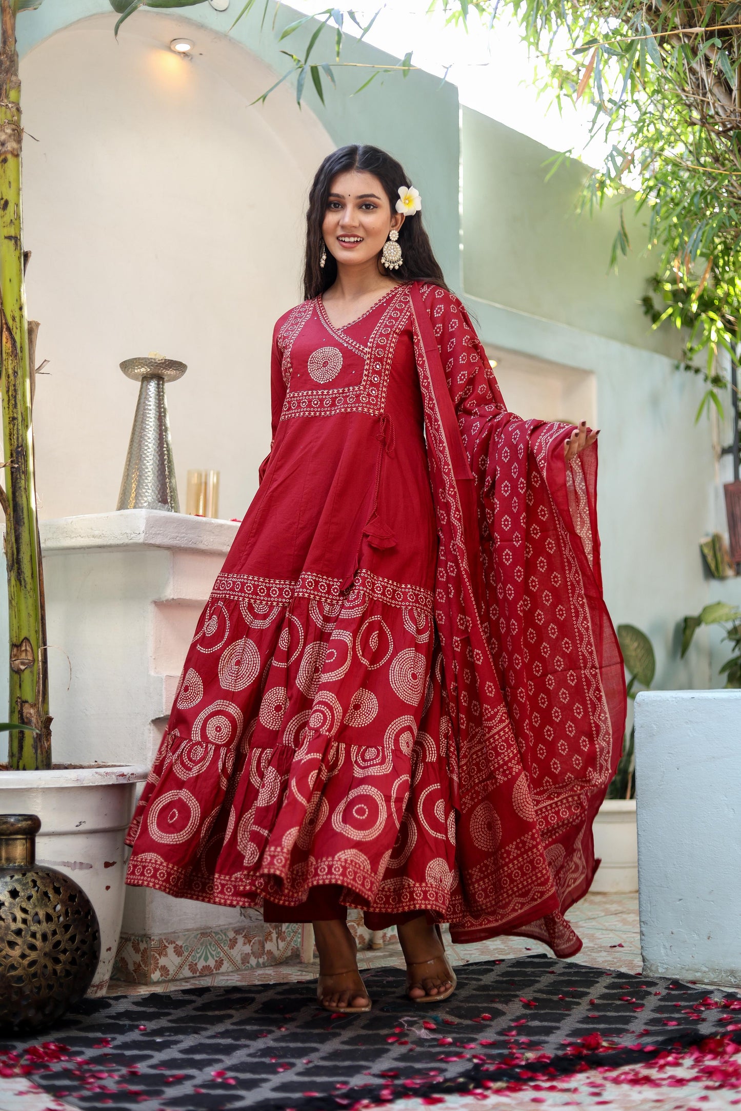 Pure Cotton Handblock Printed Flared Kurta Set with Dupatta - Naticraft