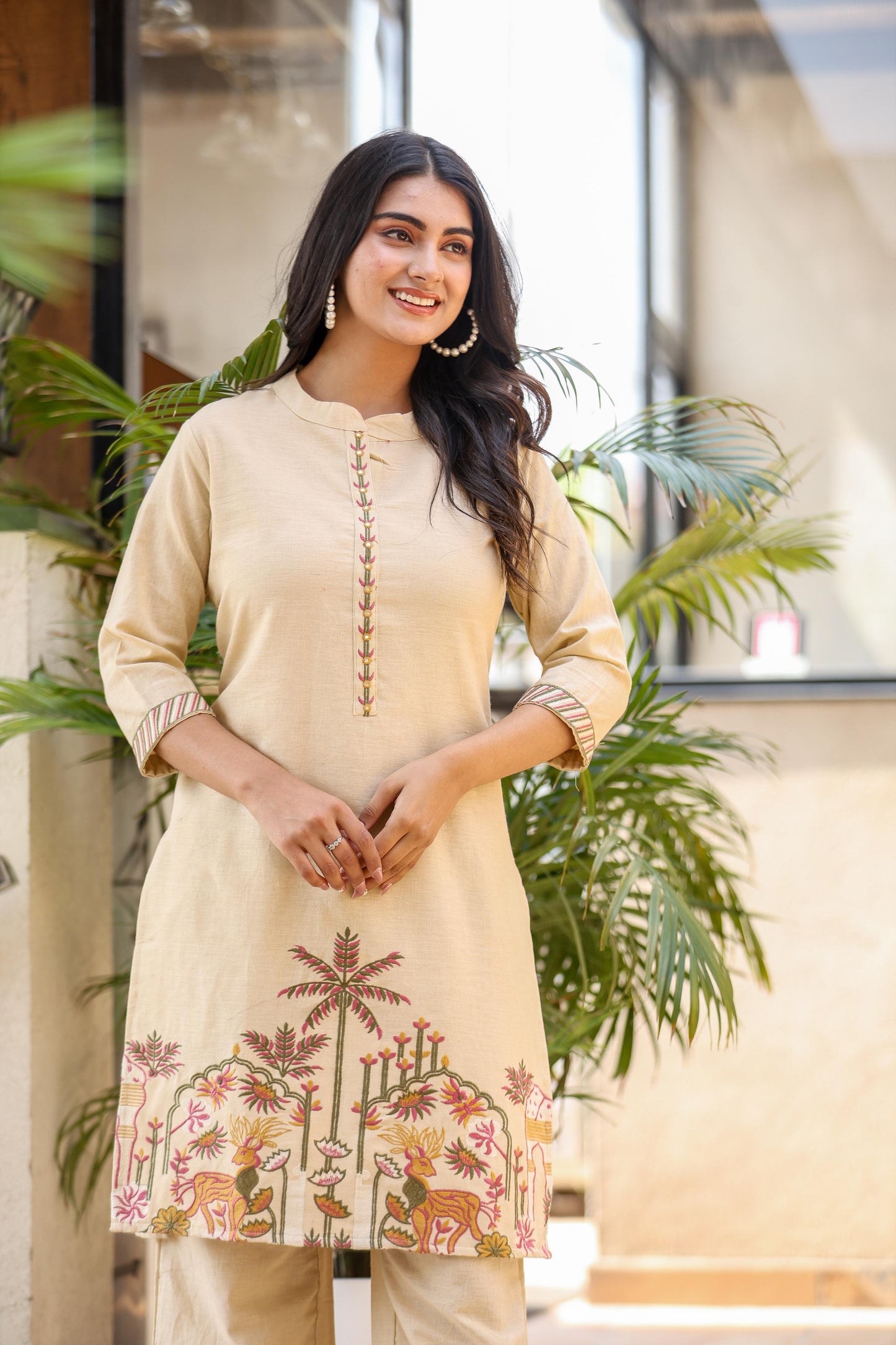 Nature-Inspired Embroidered Co-ord Set - Kurta and Pant - Naticraft