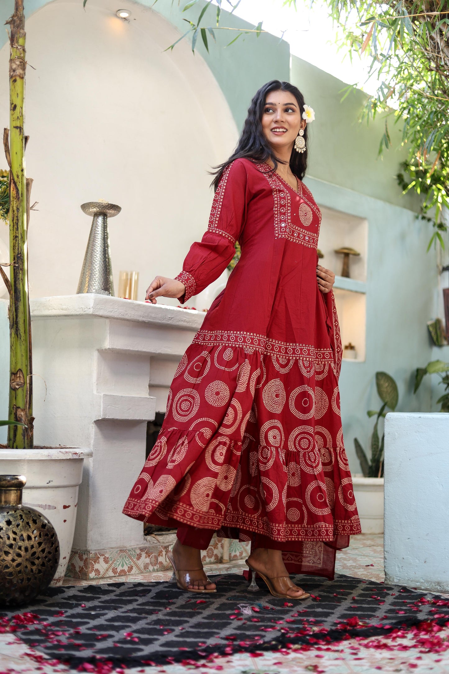 Pure Cotton Handblock Printed Flared Kurta Set with Dupatta - Naticraft