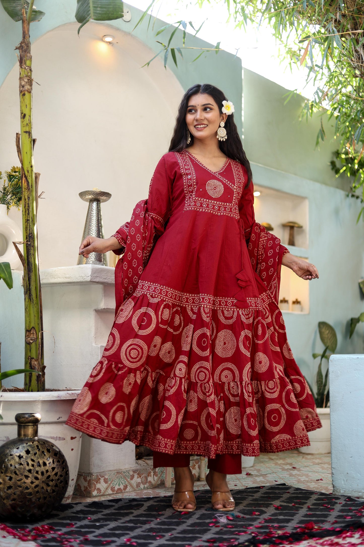 Pure Cotton Handblock Printed Flared Kurta Set with Dupatta - Naticraft