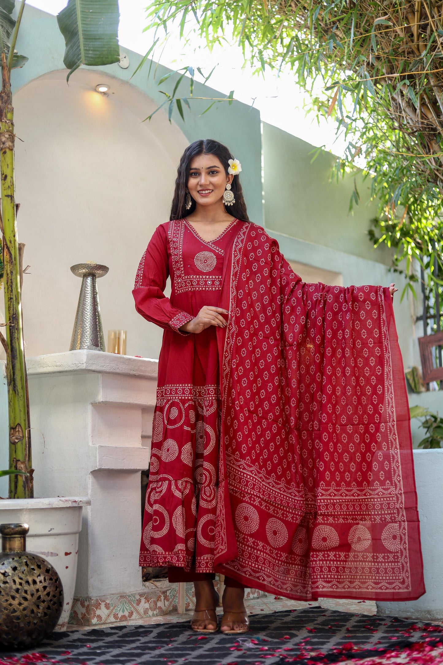 Pure Cotton Handblock Printed Flared Kurta Set with Dupatta - Naticraft