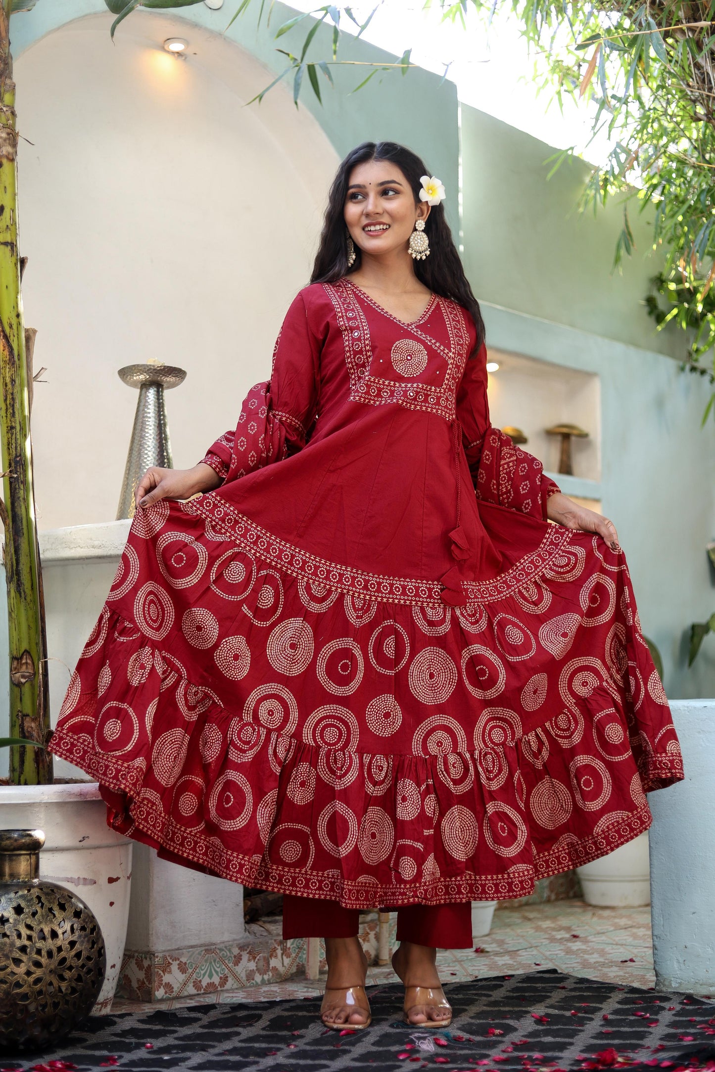 Pure Cotton Handblock Printed Flared Kurta Set with Dupatta - Naticraft