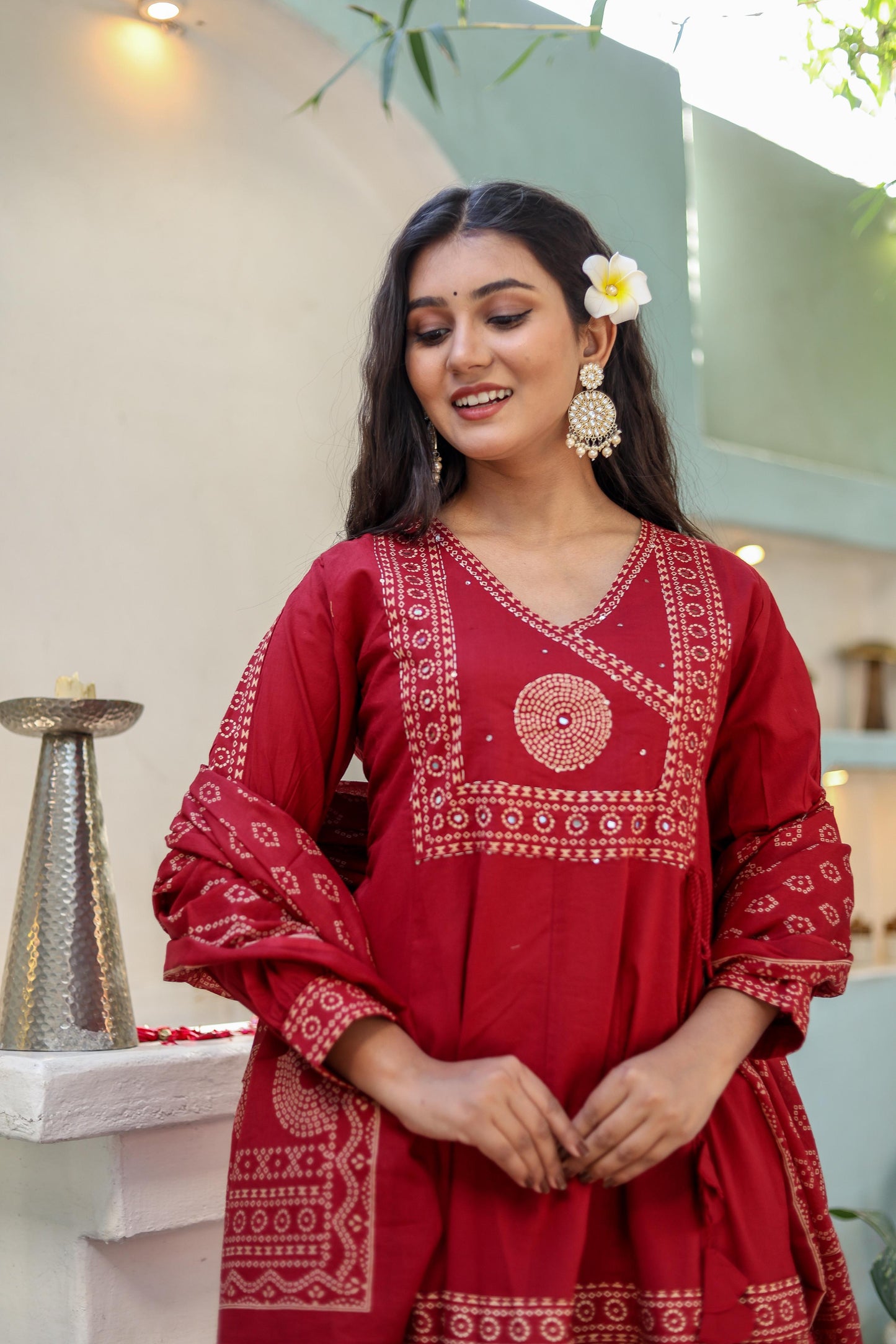 Pure Cotton Handblock Printed Flared Kurta Set with Dupatta - Naticraft