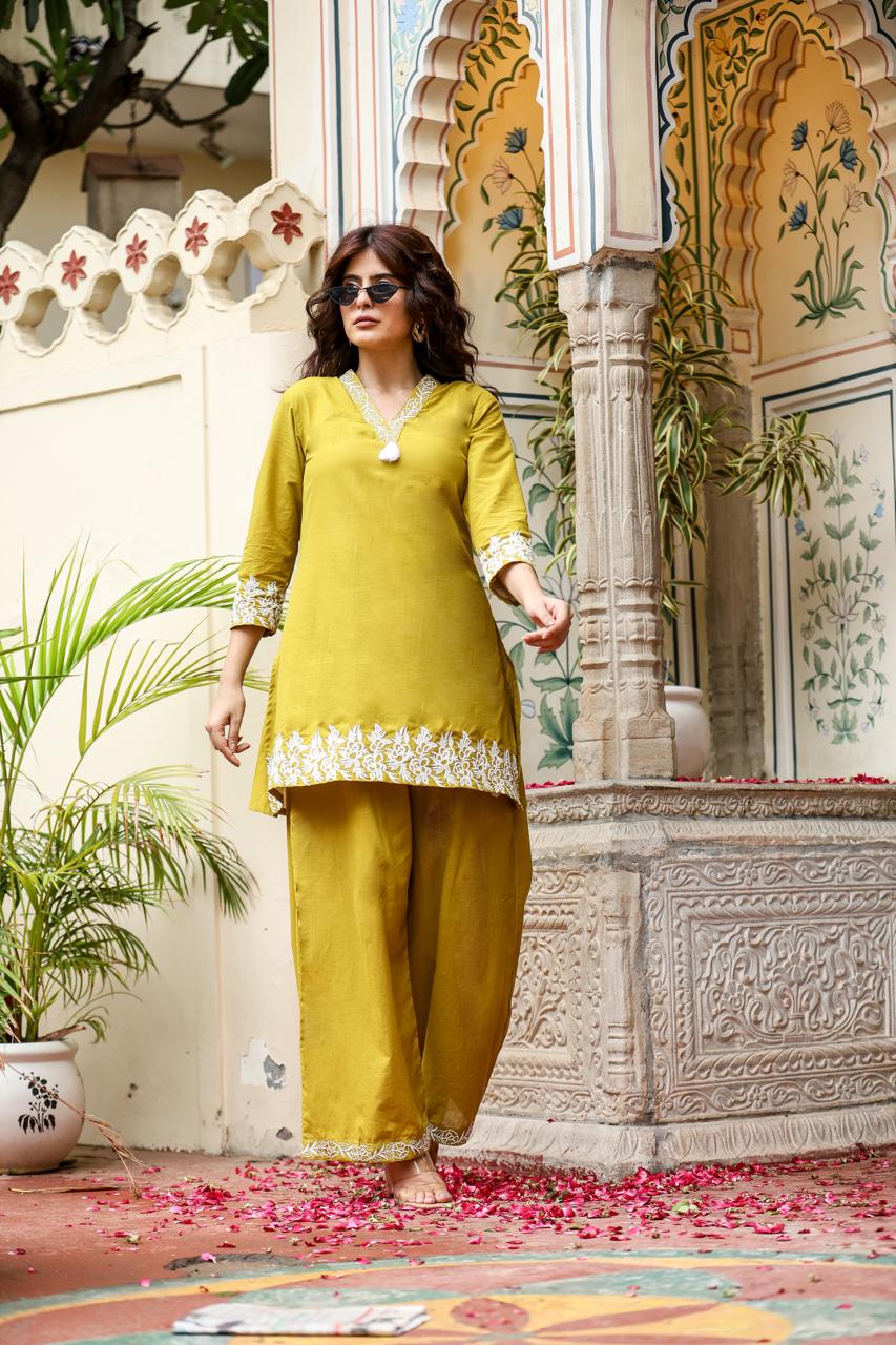 Elegant Floral Embroidered Ethnic Co-ord Set - Naticraft