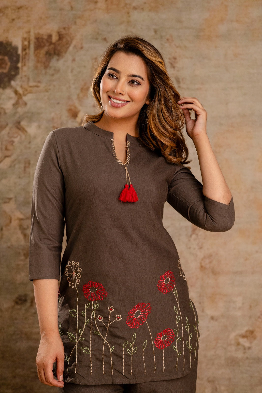 Tassel Tie-Up Floral Co-ord Set - Elegant Trio - Naticraft