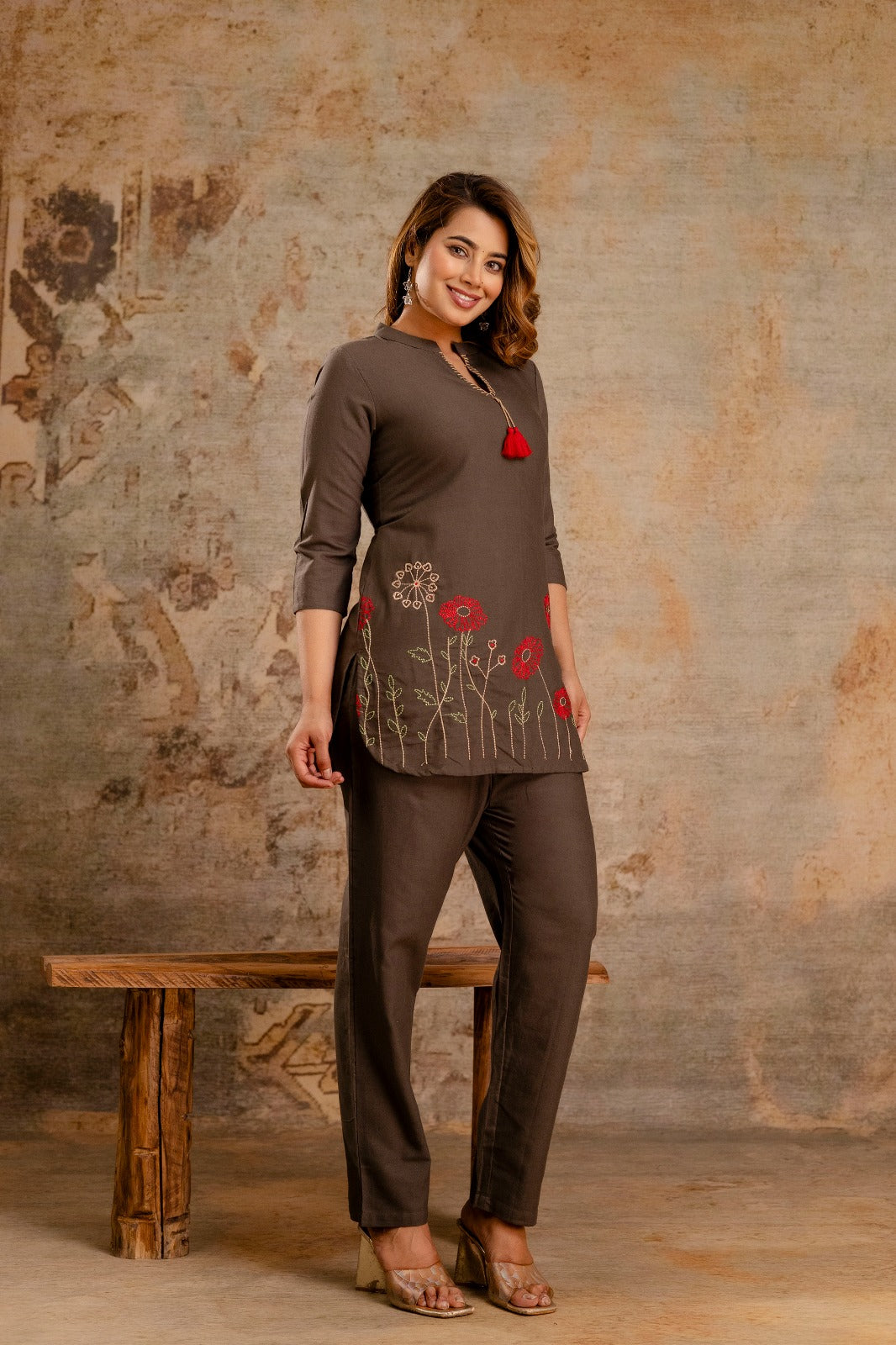 Tassel Tie-Up Floral Co-ord Set - Elegant Trio - Naticraft