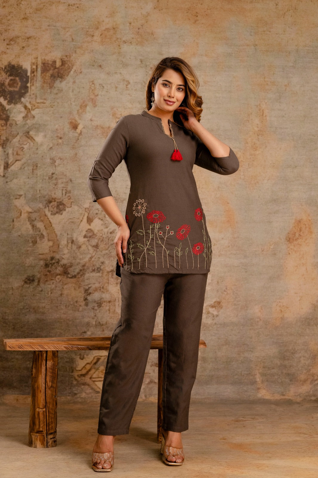 Tassel Tie-Up Floral Co-ord Set - Elegant Trio - Naticraft