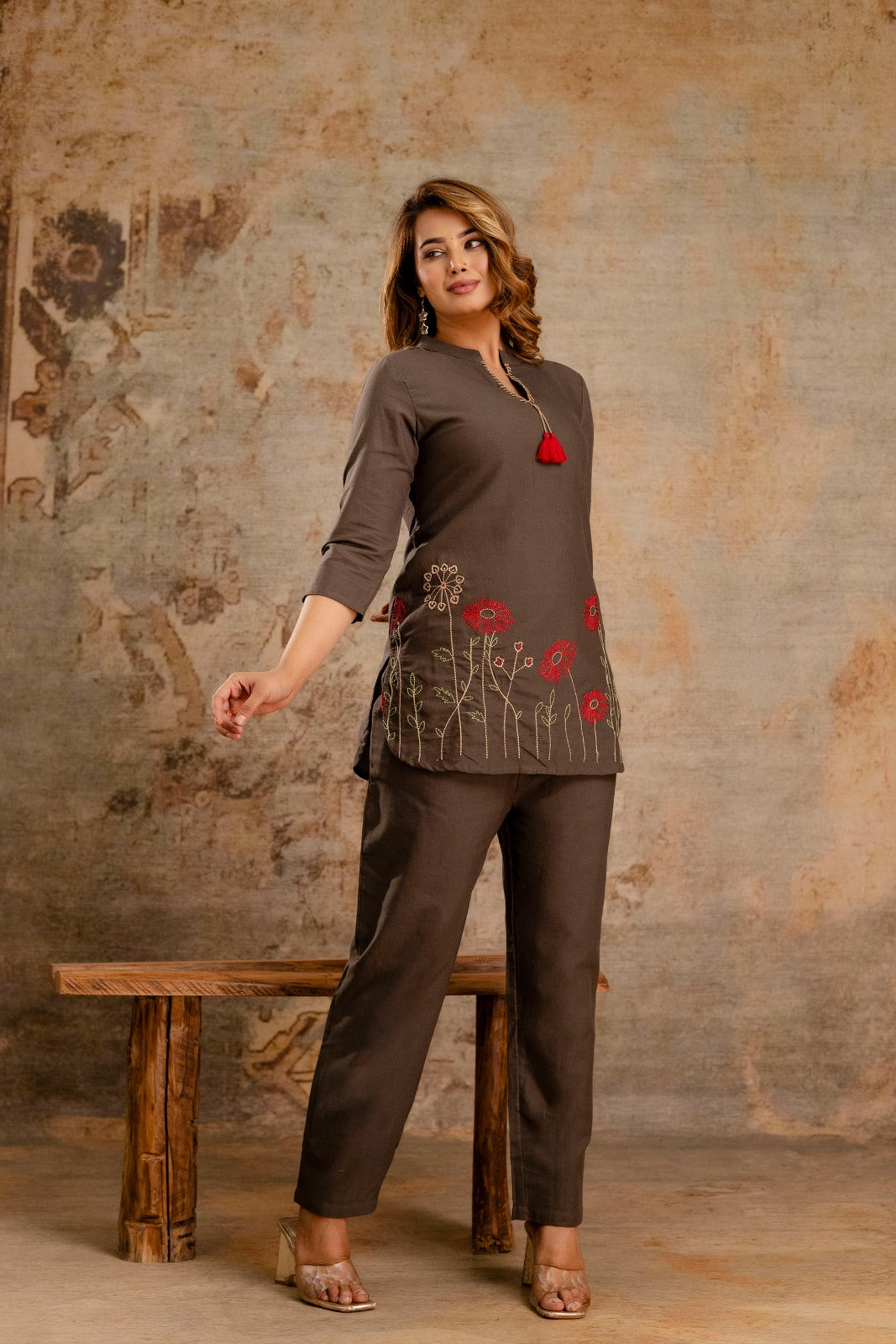 Tassel Tie-Up Floral Co-ord Set - Elegant Trio - Naticraft