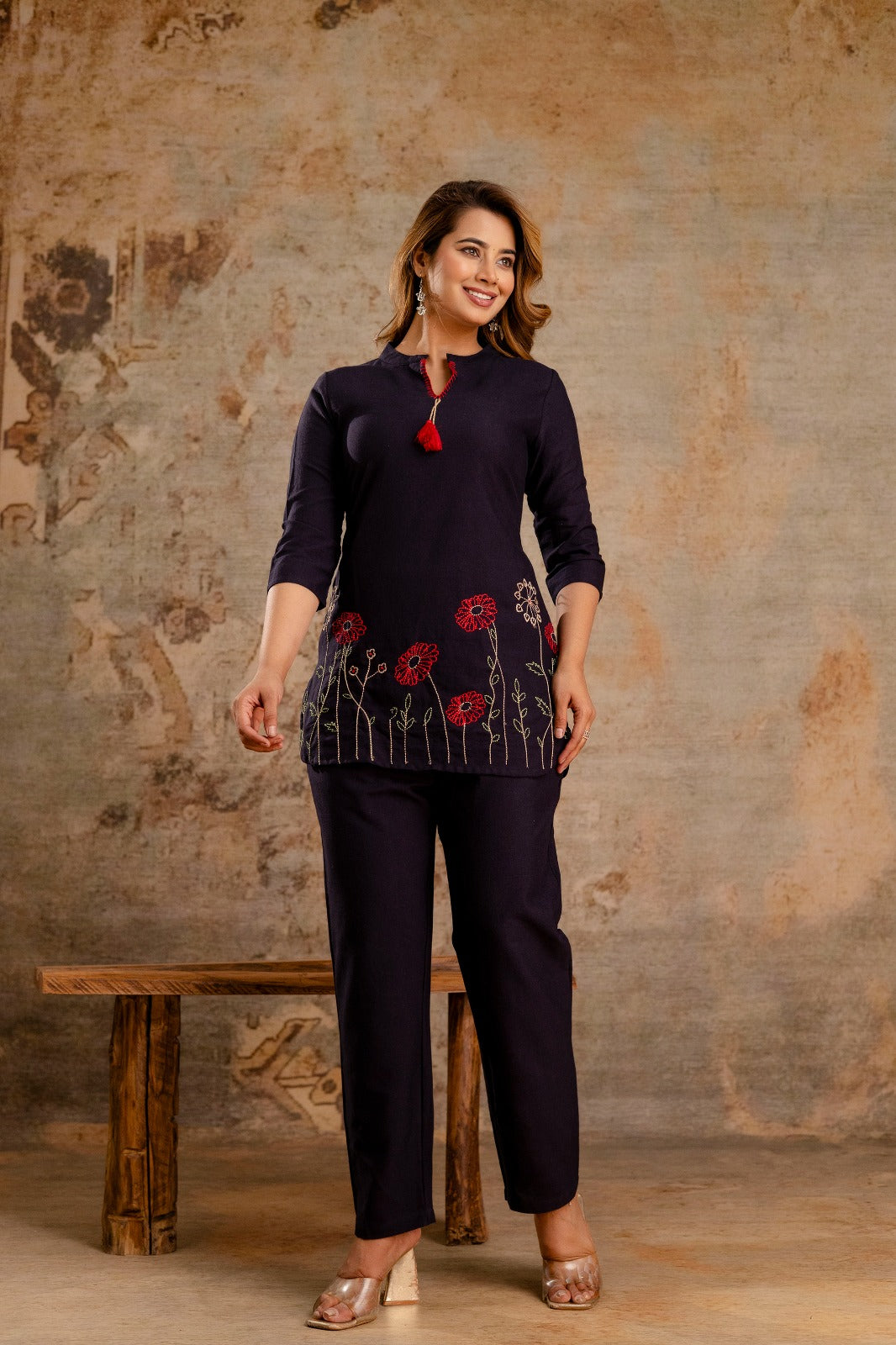 Tassel Tie-Up Floral Co-ord Set - Elegant Trio - Naticraft