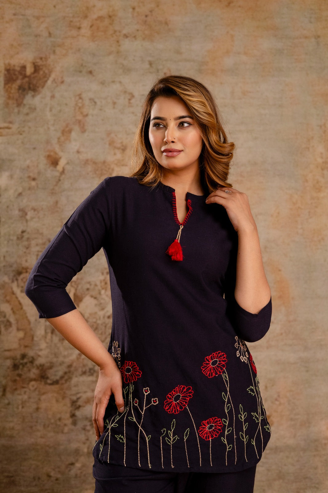 Tassel Tie-Up Floral Co-ord Set - Elegant Trio - Naticraft