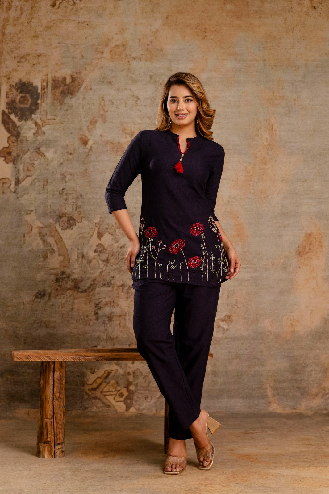 Tassel Tie-Up Floral Co-ord Set - Elegant Trio - Naticraft