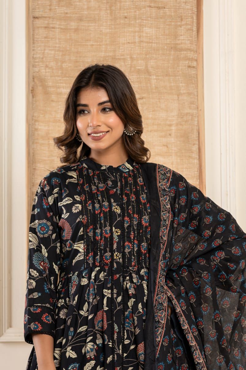Floral Printed Anarkali Kurta Set | Cotton | Women's Ethnic Wear - Naticraft