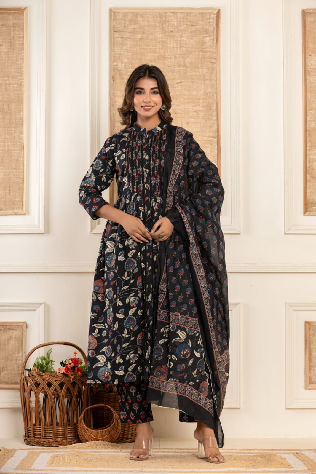 Floral Printed Anarkali Kurta Set | Cotton | Women's Ethnic Wear - Naticraft