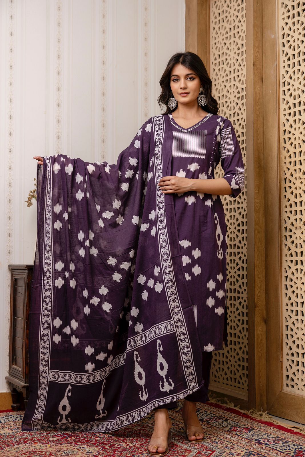 Elegant Scoop Neck Cotton Kurti – Multicolor (Purple, Blue, Yellow, Pink) - Naticraft