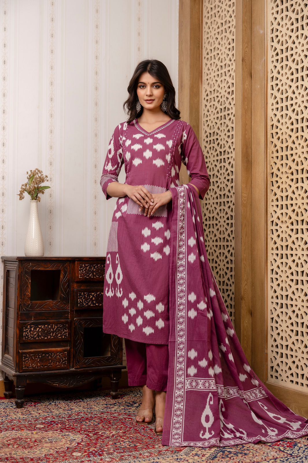 Elegant Scoop Neck Cotton Kurti – Multicolor (Purple, Blue, Yellow, Pink) - Naticraft
