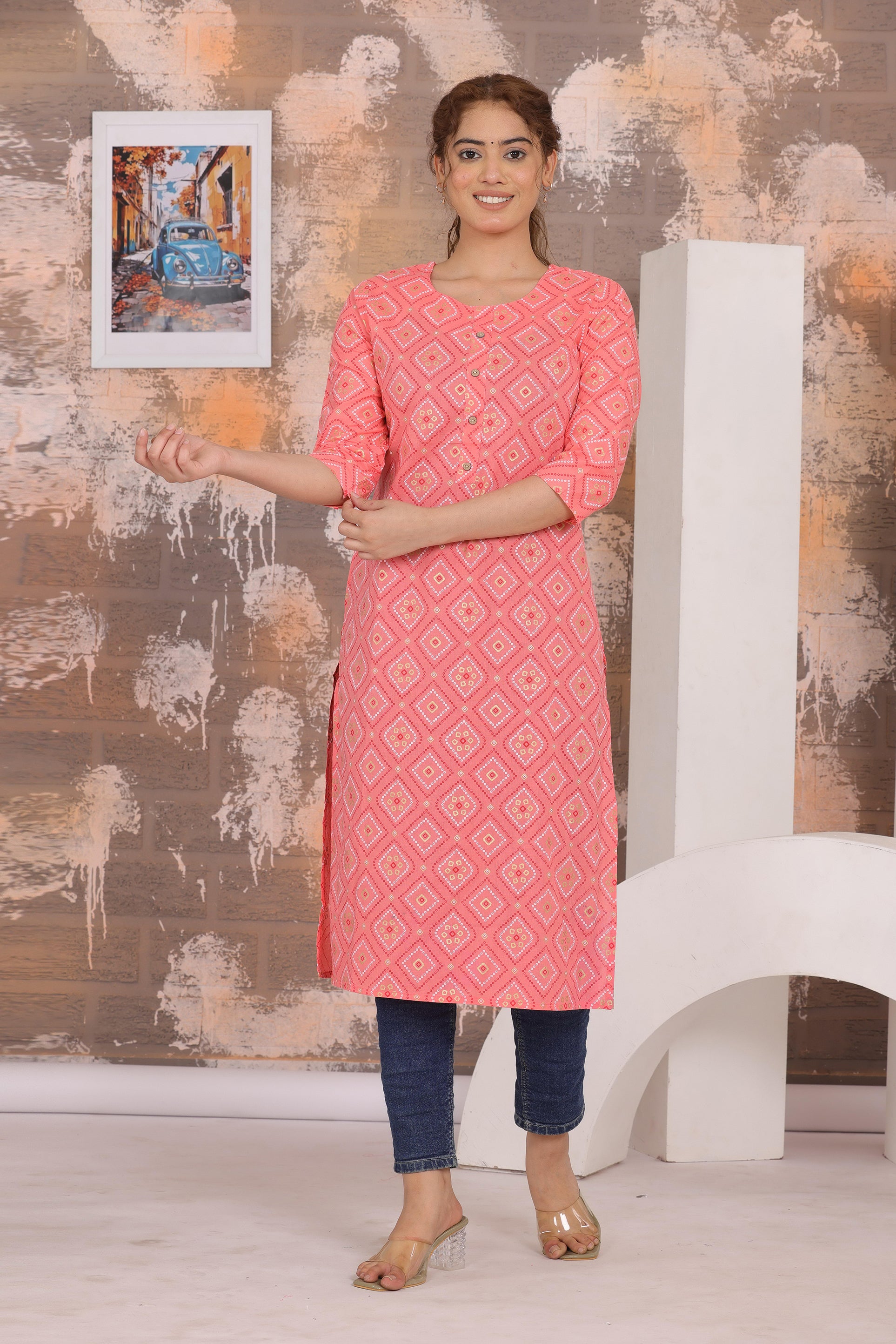 Women's Elegant Printed Cotton Straight Kurti - Naticraft