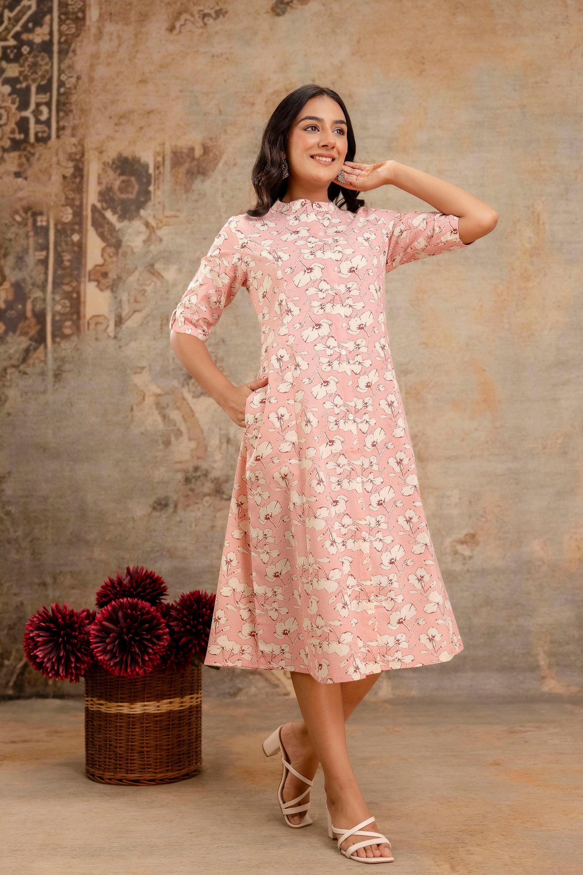 Elegant Off-White Printed A-Line Cotton Kurta with Front Button Detailing - Naticraft