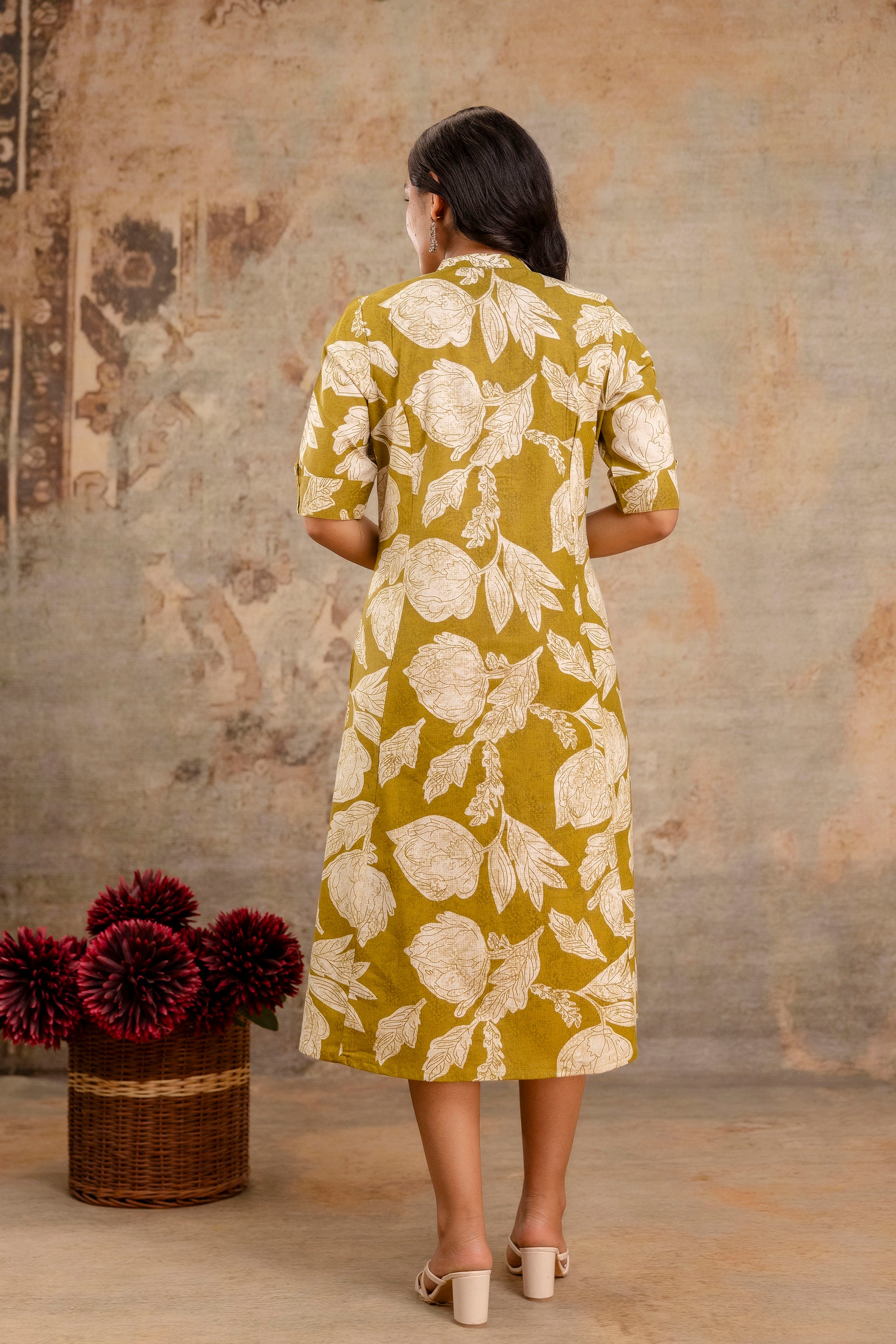 Elegant Off-White Printed A-Line Cotton Kurta with Front Button Detailing - Naticraft