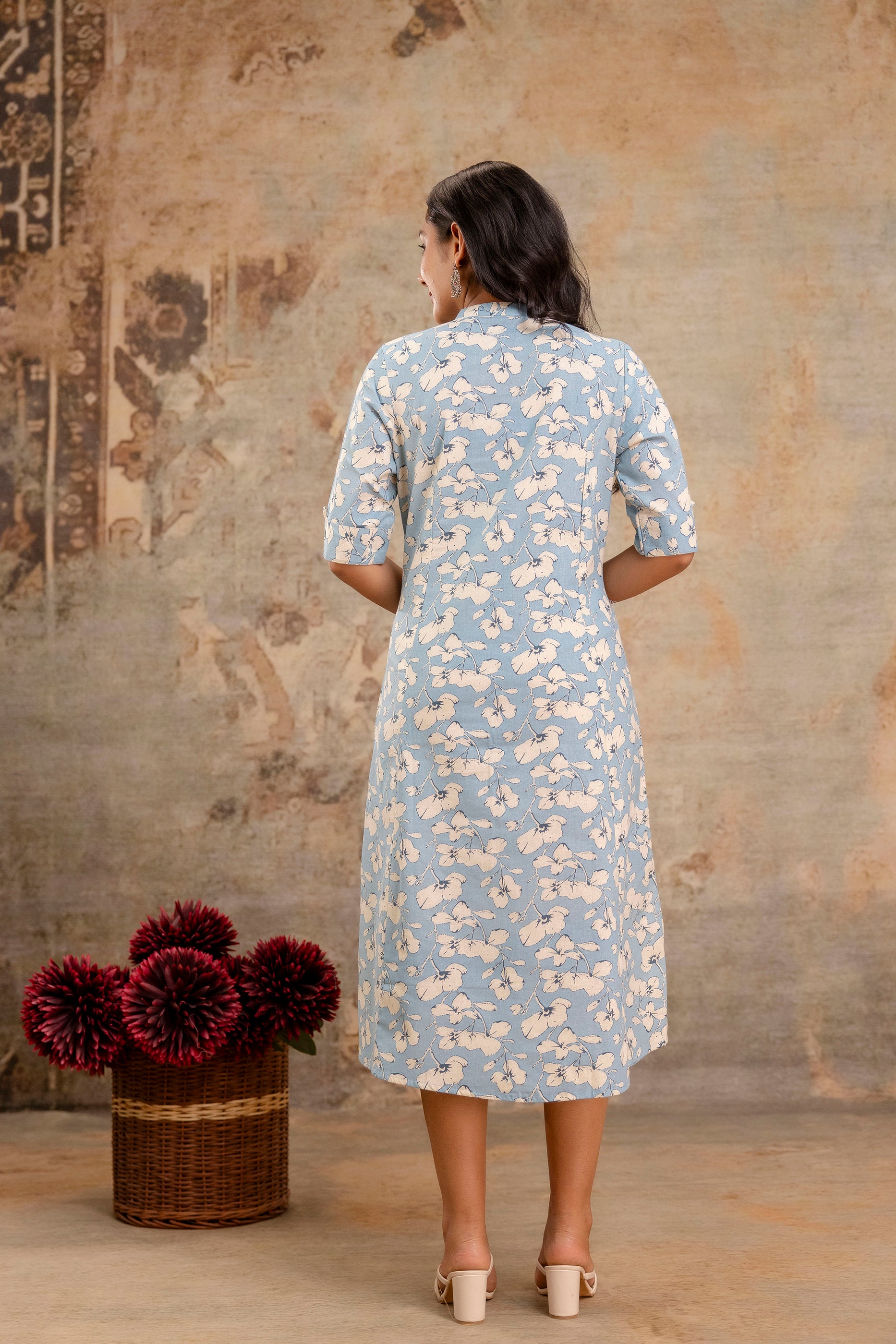 Elegant Off-White Printed A-Line Cotton Kurta with Front Button Detailing - Naticraft