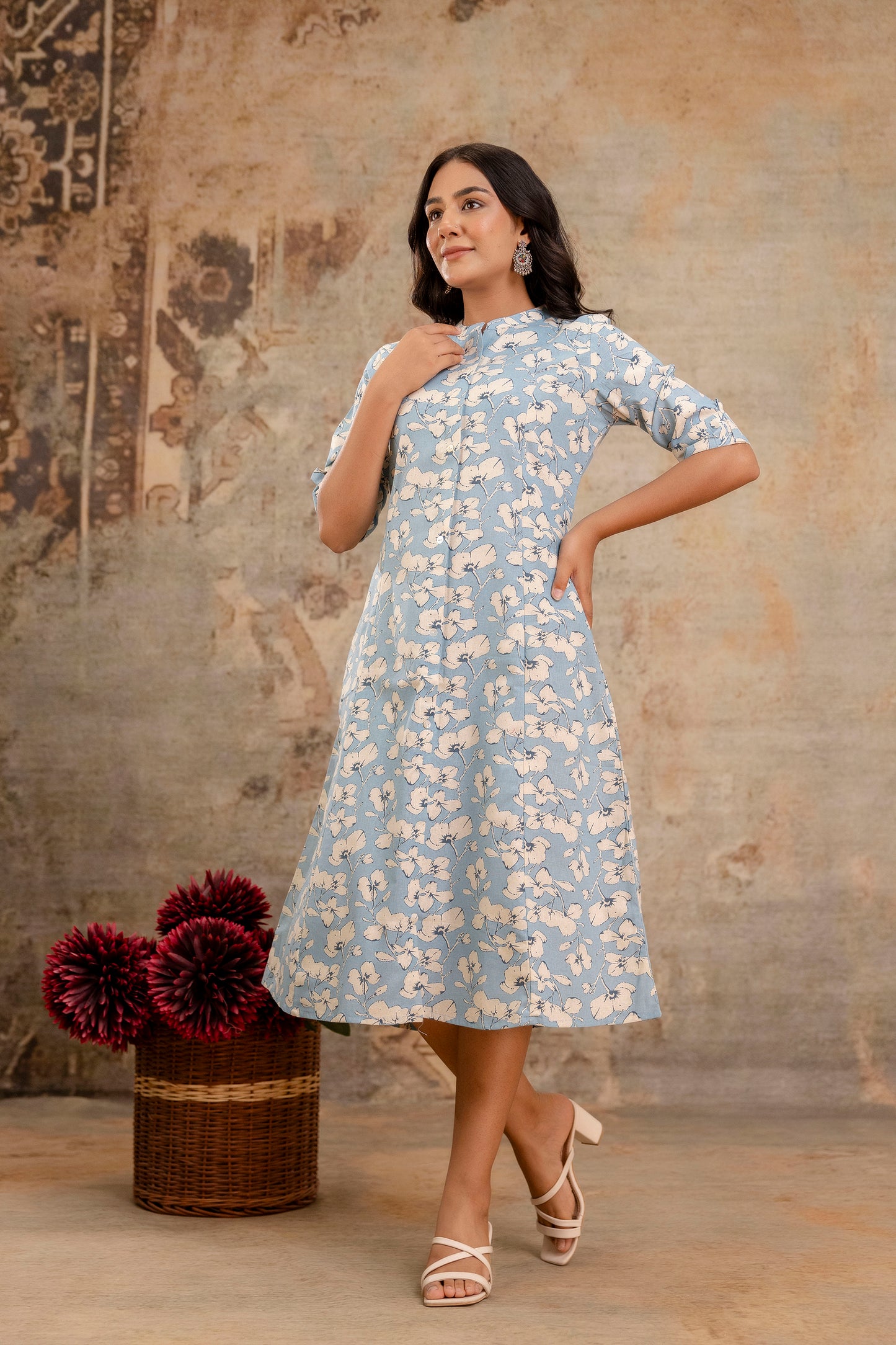 Elegant Off-White Printed A-Line Cotton Kurta with Front Button Detailing - Naticraft