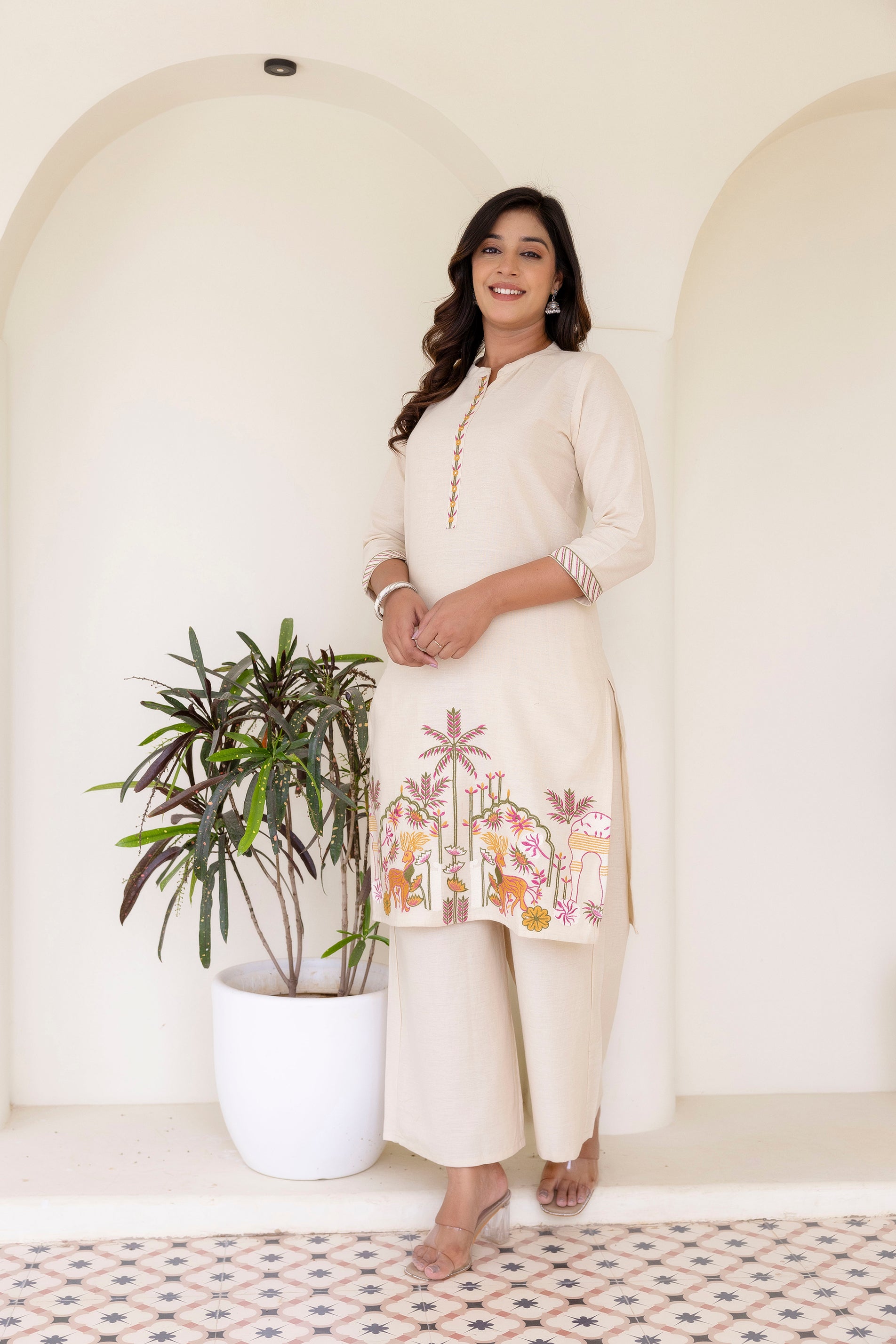 Nature-Inspired Embroidered Co-ord Set - Kurta and Pant - Naticraft