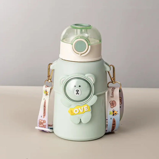Premium Insulated Stainless Steel Hot & Cold Sipper Water Bottle - Cute Bear Design