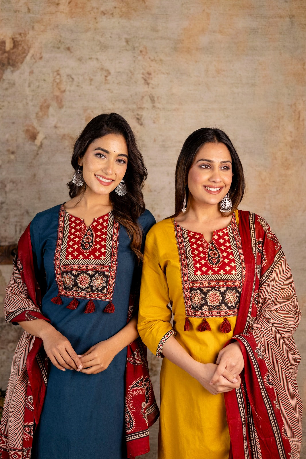 Women's Ajrakh Embroidered Kurta Set with Dupatta – A Blend of Tradition & Elegance - Naticraft
