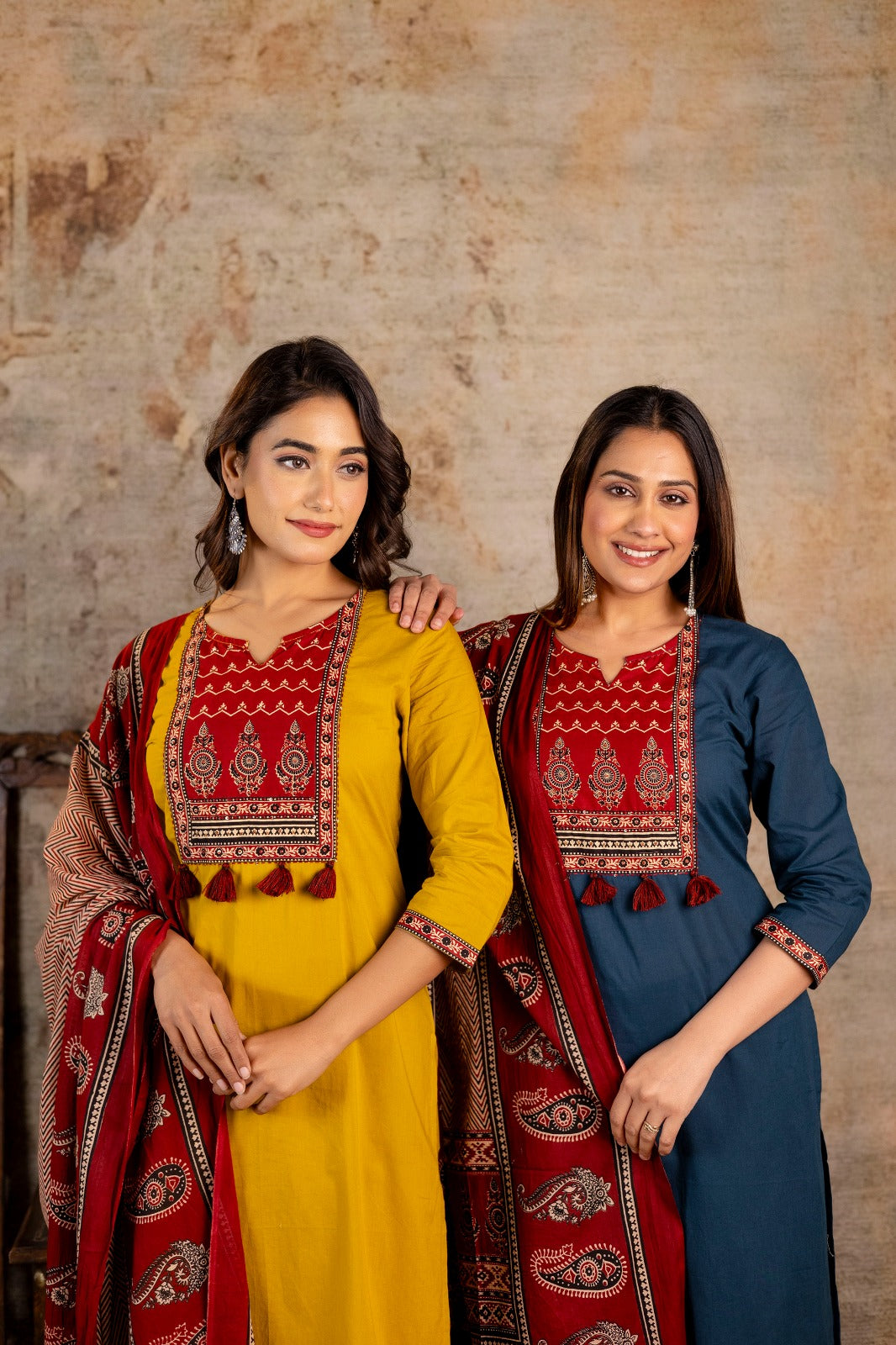 Women's Ajrakh Embroidered Kurta Set with Dupatta – A Blend of Tradition & Elegance - Naticraft