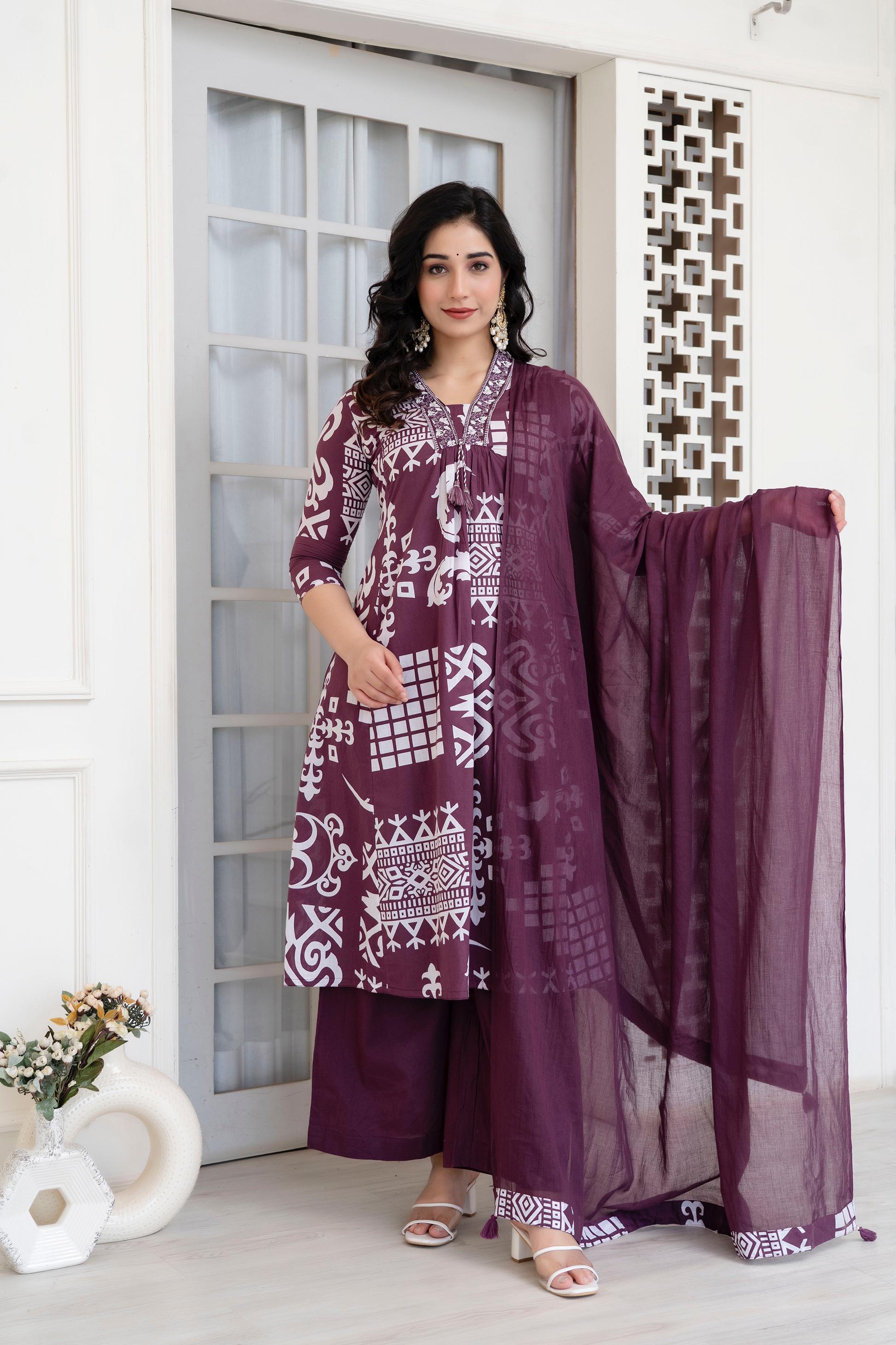 Embroidered Cotton Kurta Set with Dupatta – Timeless Elegance for Every Occasion - Naticraft