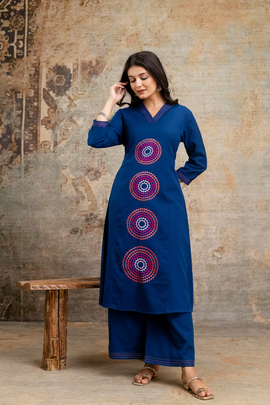 Mandala Embroidered Co-Ord set – Black & Blue | Elegant Ethnic Wear - Naticraft