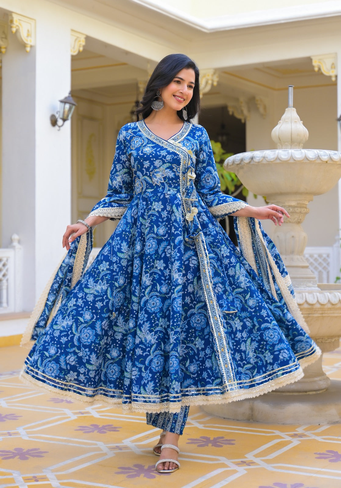 Royal Indigo Limited Edition Anarkali Kurta Set with Dupatta & Pants – Luxe Blue - Naticraft