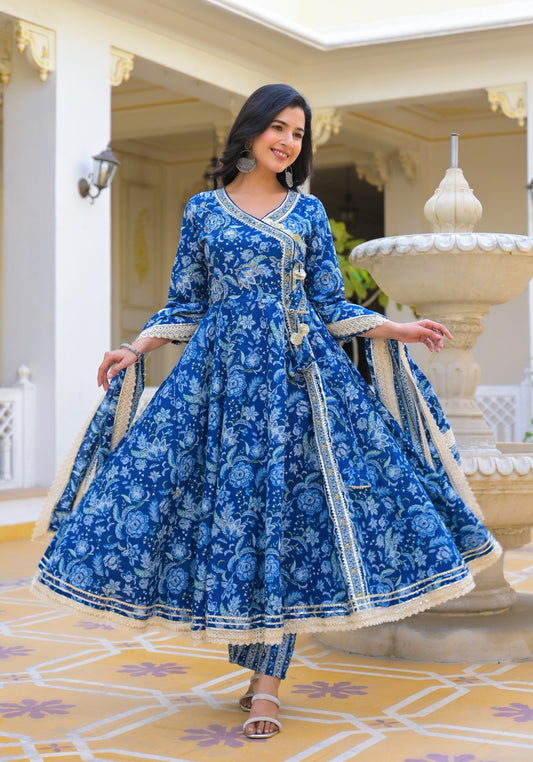 Royal Indigo Limited Edition Anarkali Kurta Set with Dupatta & Pants – Luxe Blue - Naticraft