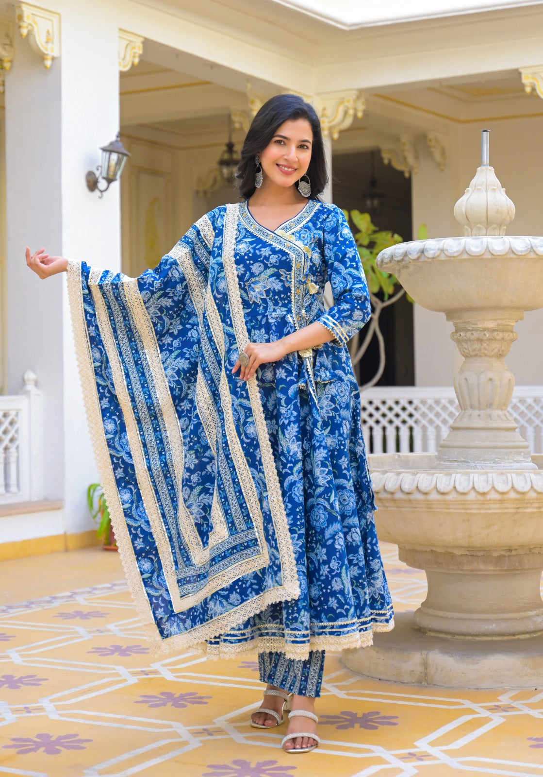 Royal Indigo Limited Edition Anarkali Kurta Set with Dupatta & Pants – Luxe Blue - Naticraft