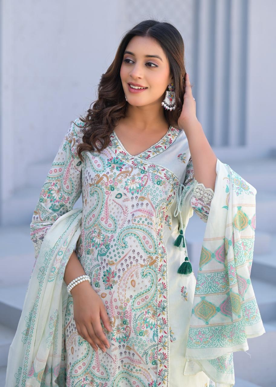 Paisley Embroidered Cotton Kurta Set with Dupatta - Naticraft