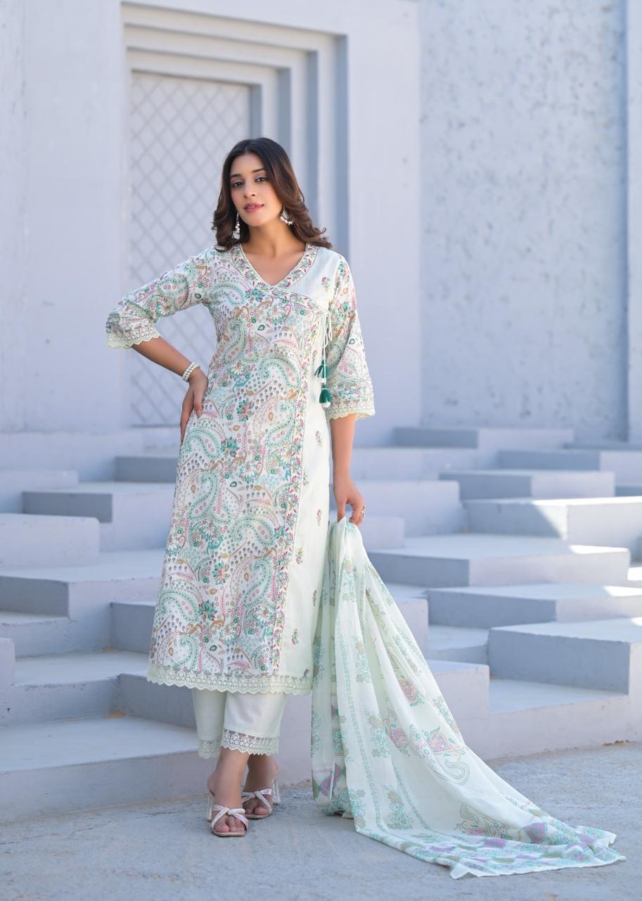 Paisley Embroidered Cotton Kurta Set with Dupatta - Naticraft