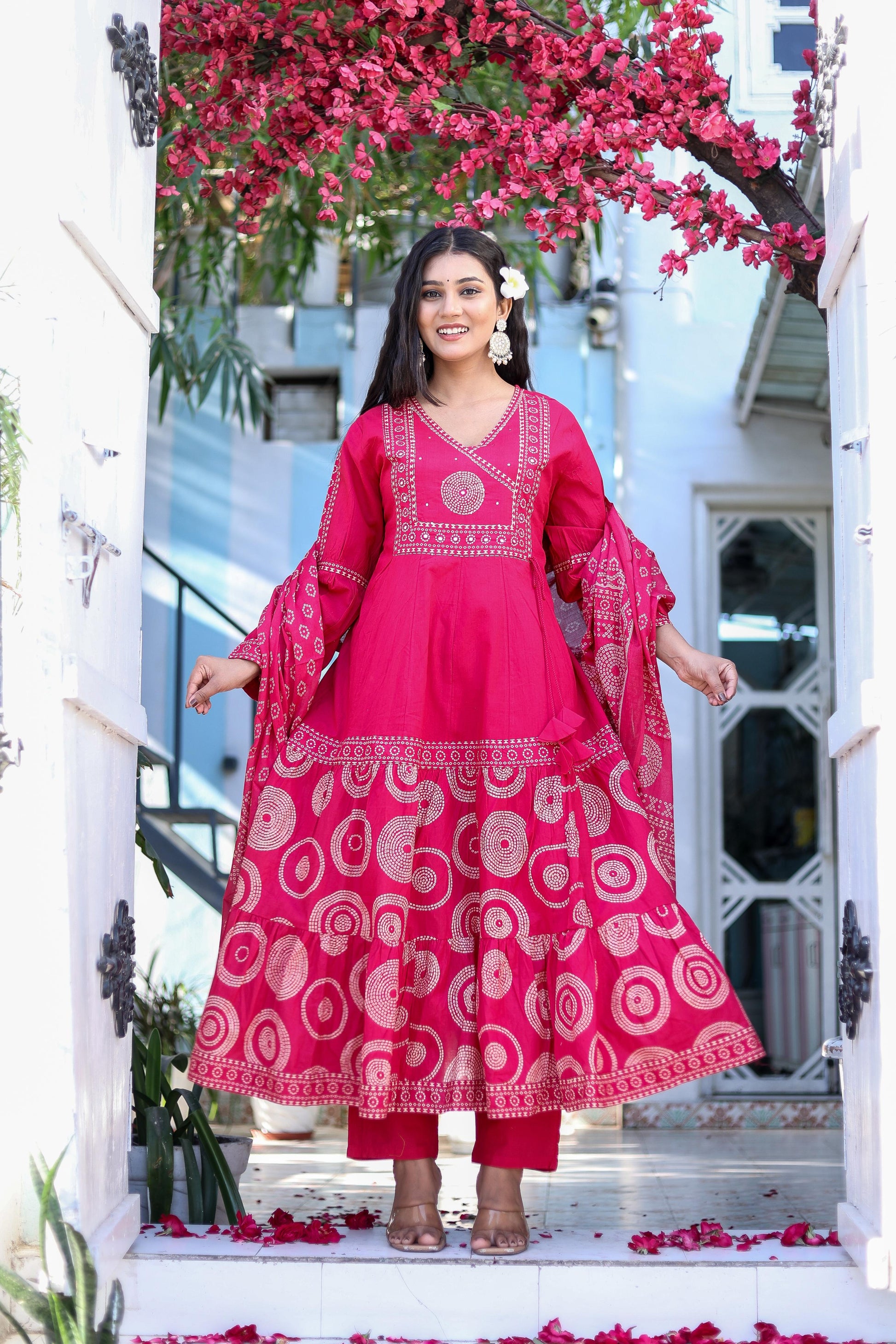 Pure Cotton Handblock Printed Flared Kurta Set with Dupatta - Naticraft