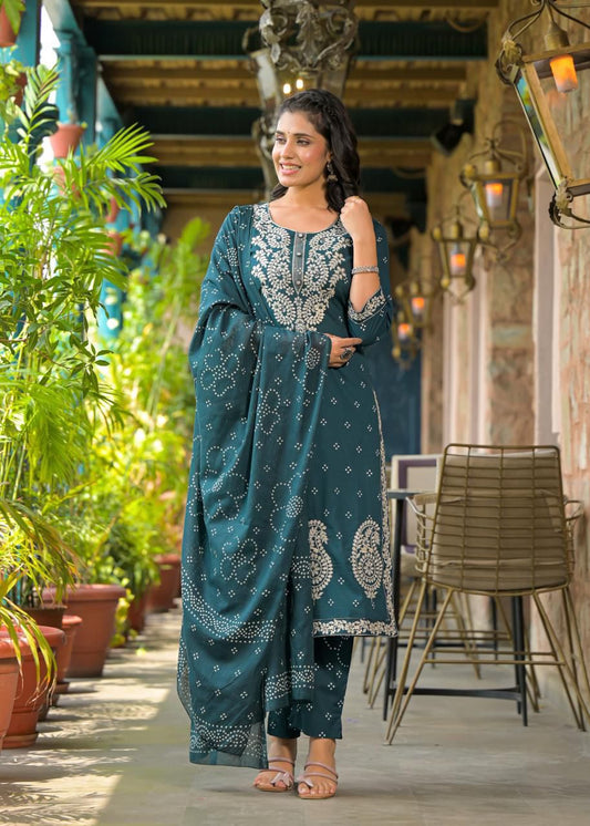 Embroidered Cotton Straight Kurta Set with Dupatta - Naticraft
